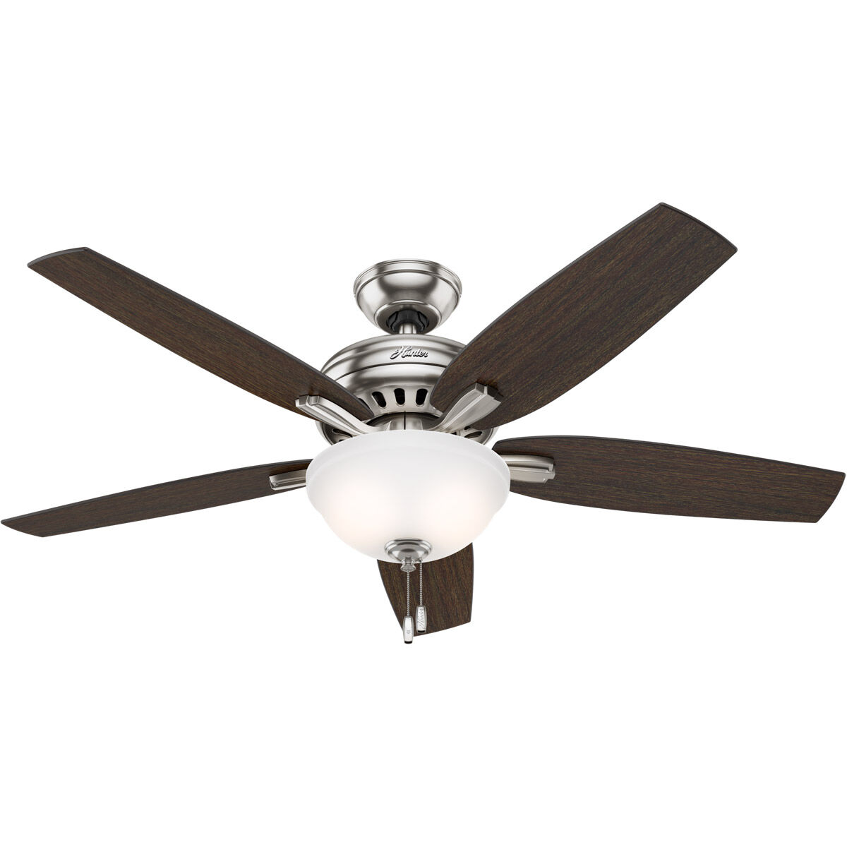 Newsome 52 inch Brushed Nickel with Medium Walnut/Dark Walnut Blades Ceiling Fan