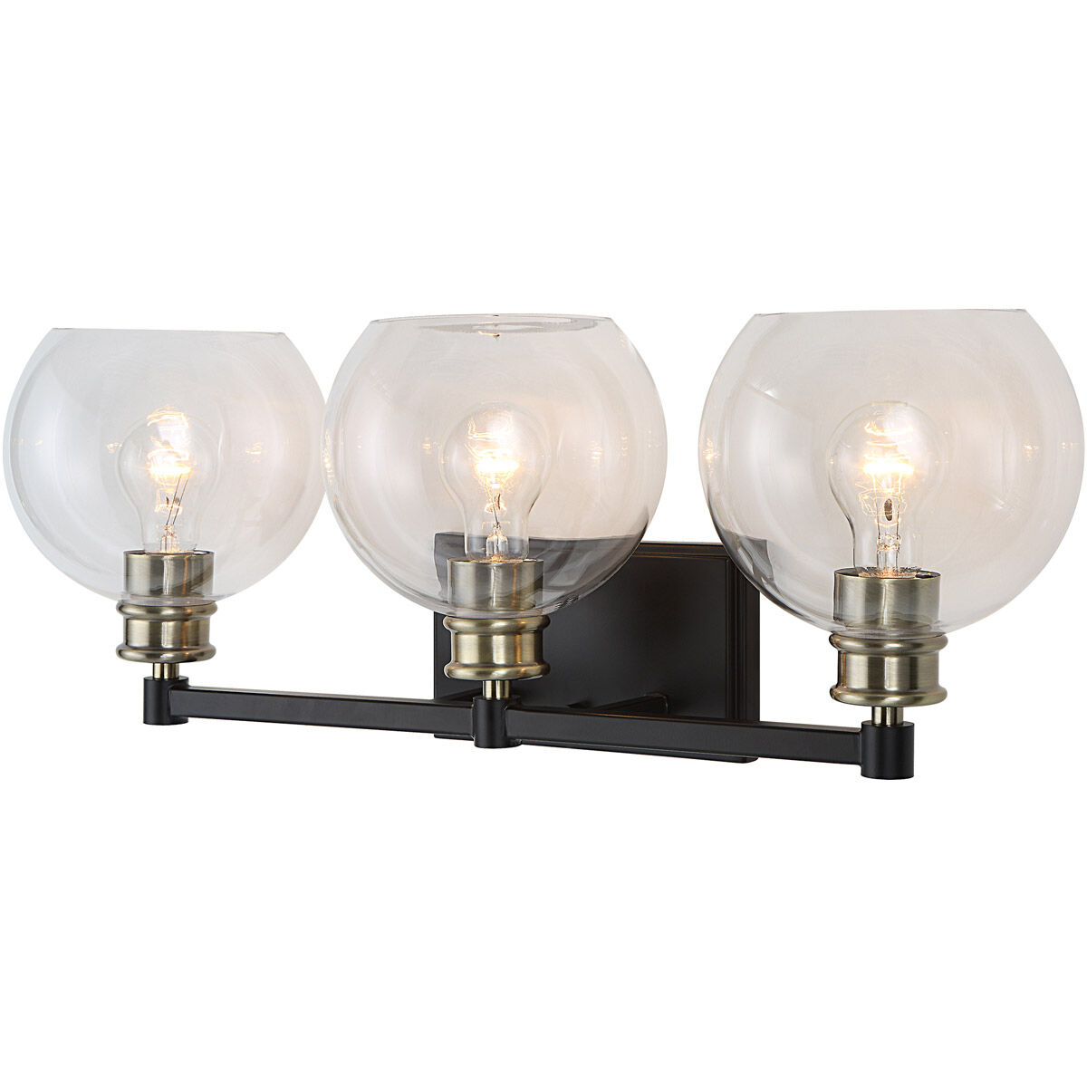 Kent 3 Light 25 inch Matte Black and Plated Antique Brass Vanity Light Wall Light
