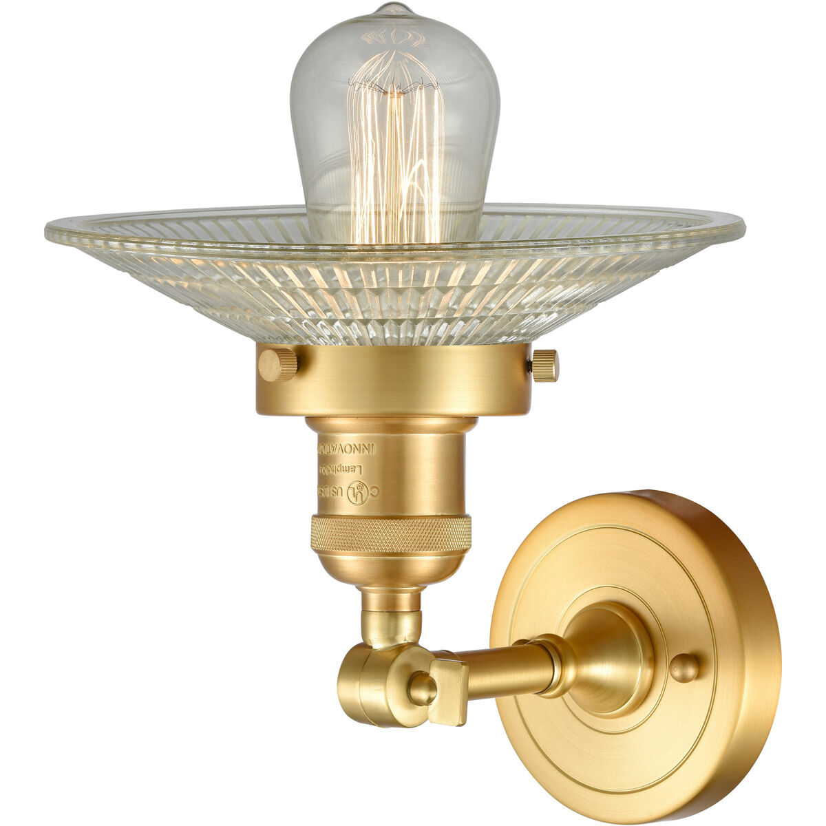 Franklin Restoration Halophane LED 9 inch Satin Gold Sconce Wall Light in Clear Halophane Glass, Franklin Restoration