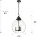 Ariella 3 Light 14.75 inch Matte Black Pendant Ceiling Light in Clear Hammered
