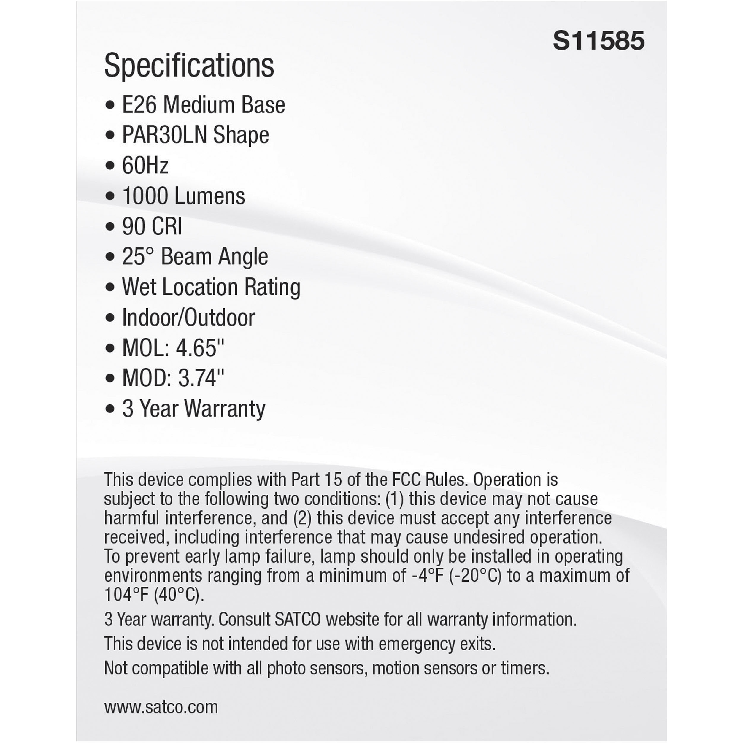 Lumos LED Medium PAR30LN 11 watt 2700K/3000K/3500K/4000K/5000K Light Bulb