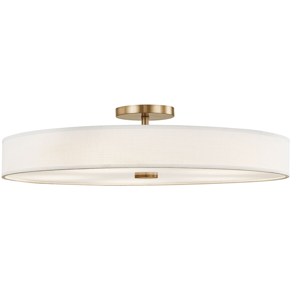 Textile Collection - Genova Family 48 inch Brushed Brass Semi-Flush Ceiling Light in 48" D x 48" W x 11.75" H, White Linen, EVOLV