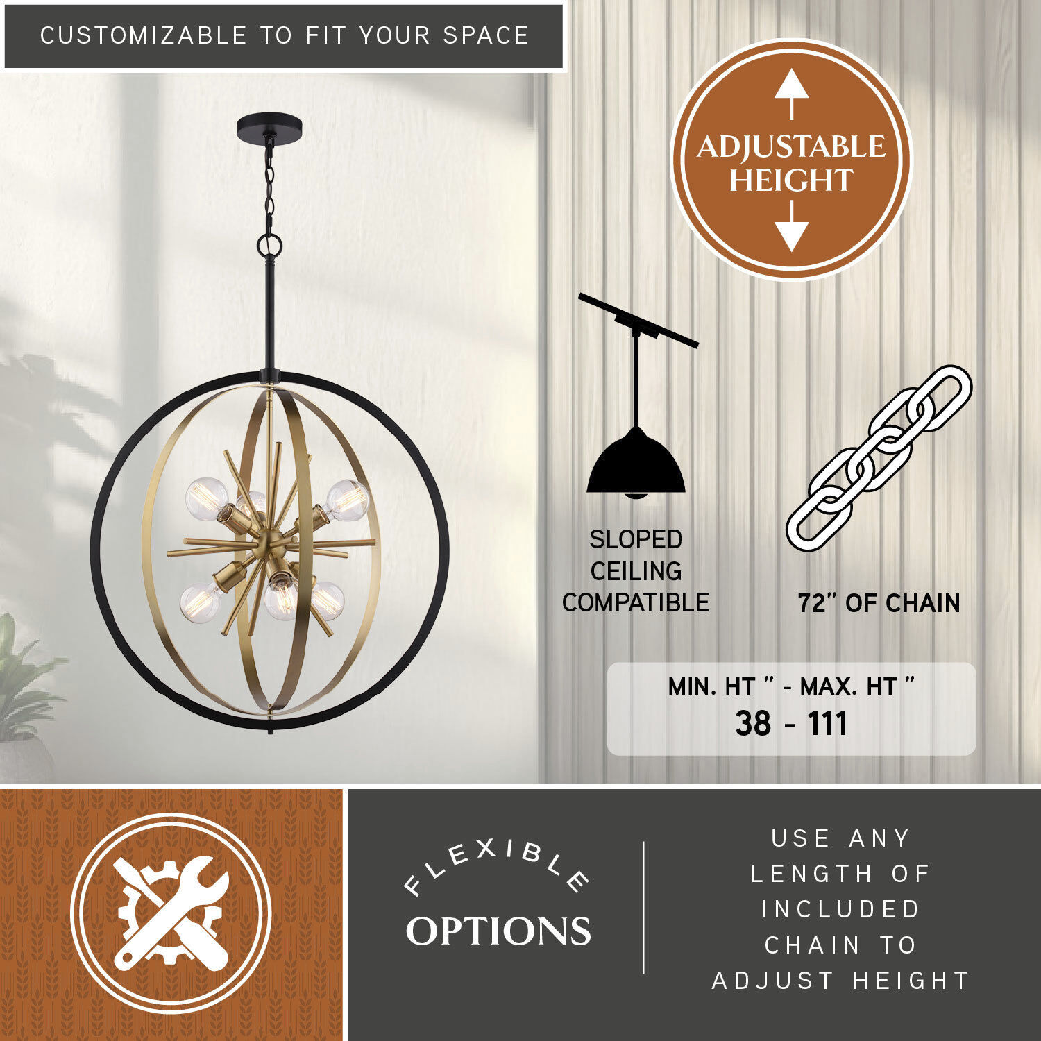 Estelle 6 Light 26.75 inch Natural Brass and Matte Black Pendant Ceiling Light