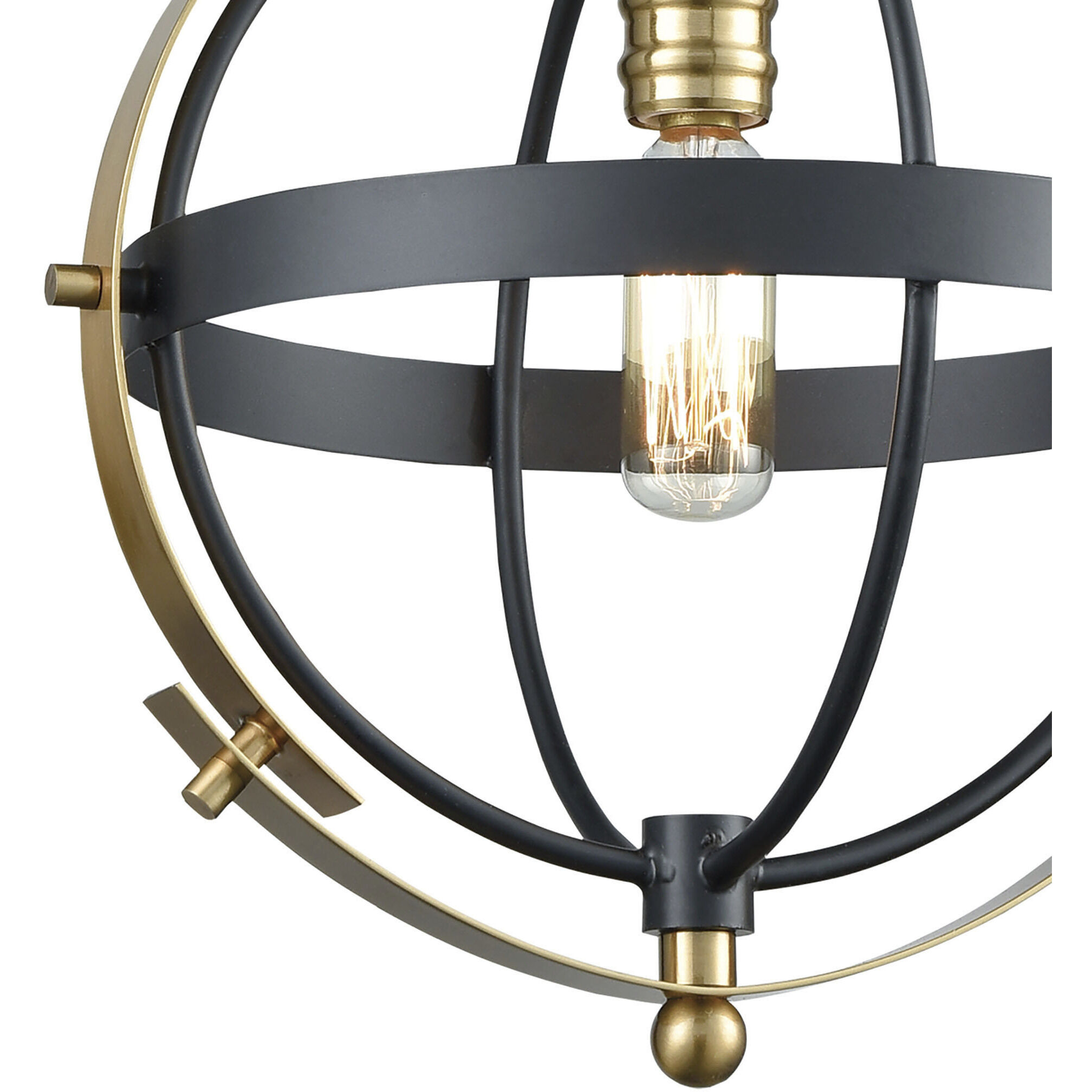 Caldwell 1 Light 10 inch Matte Black with Satin Brass Mini Pendant Ceiling Light