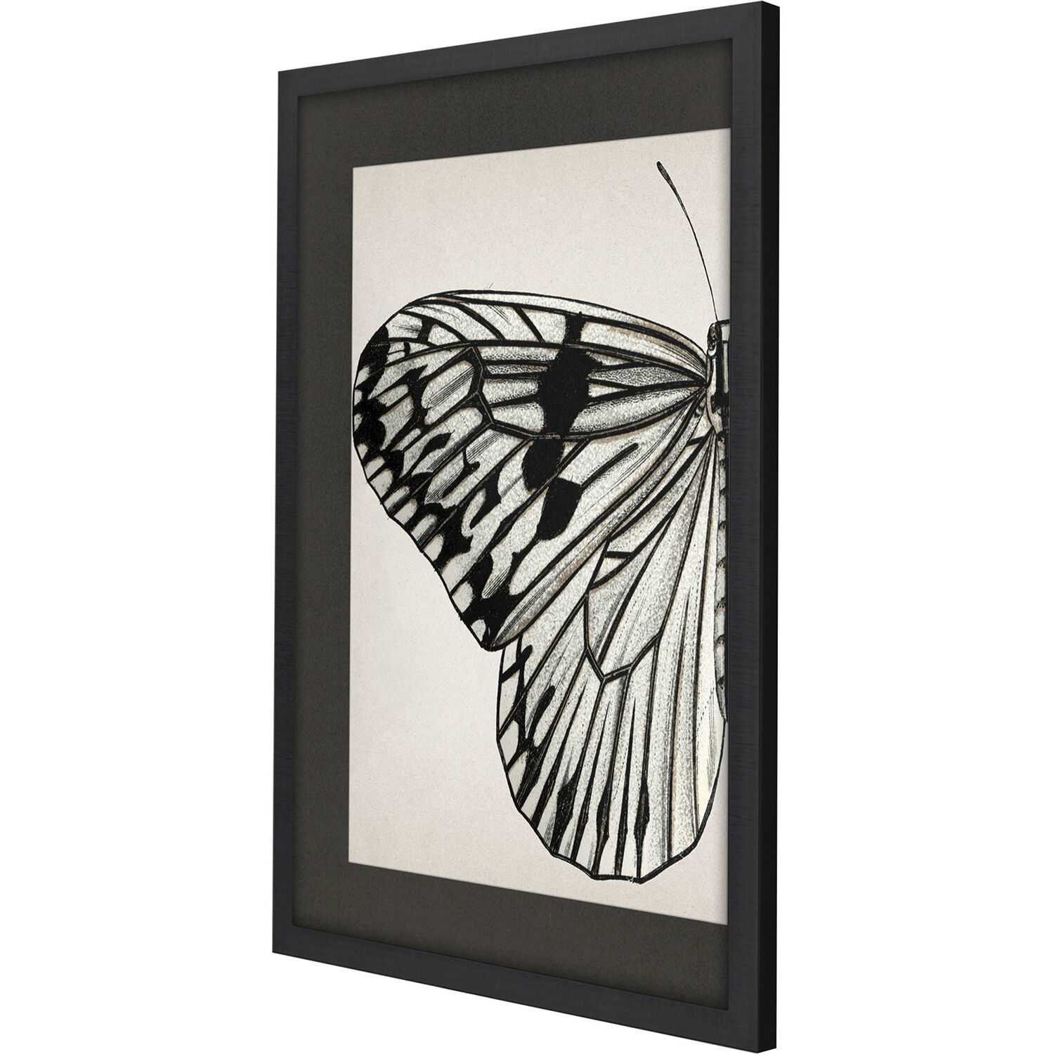 Grand Butterfly Black and Beige and White Framed Art