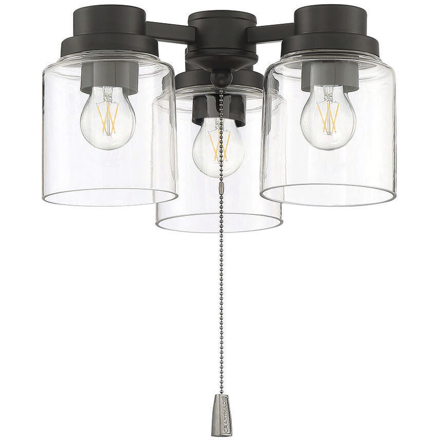 Universal LED Flat Black Fan Light Kit in Clear Glass