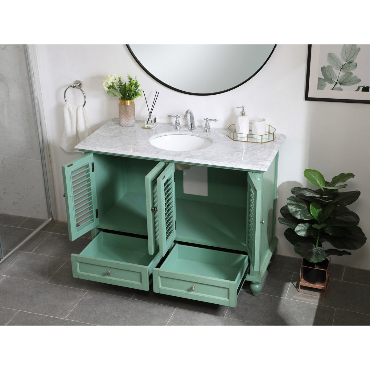 Rhodes 48 X 48 X 35 inch Vintage Mint and Brushed Nickel Vanity Sink Set