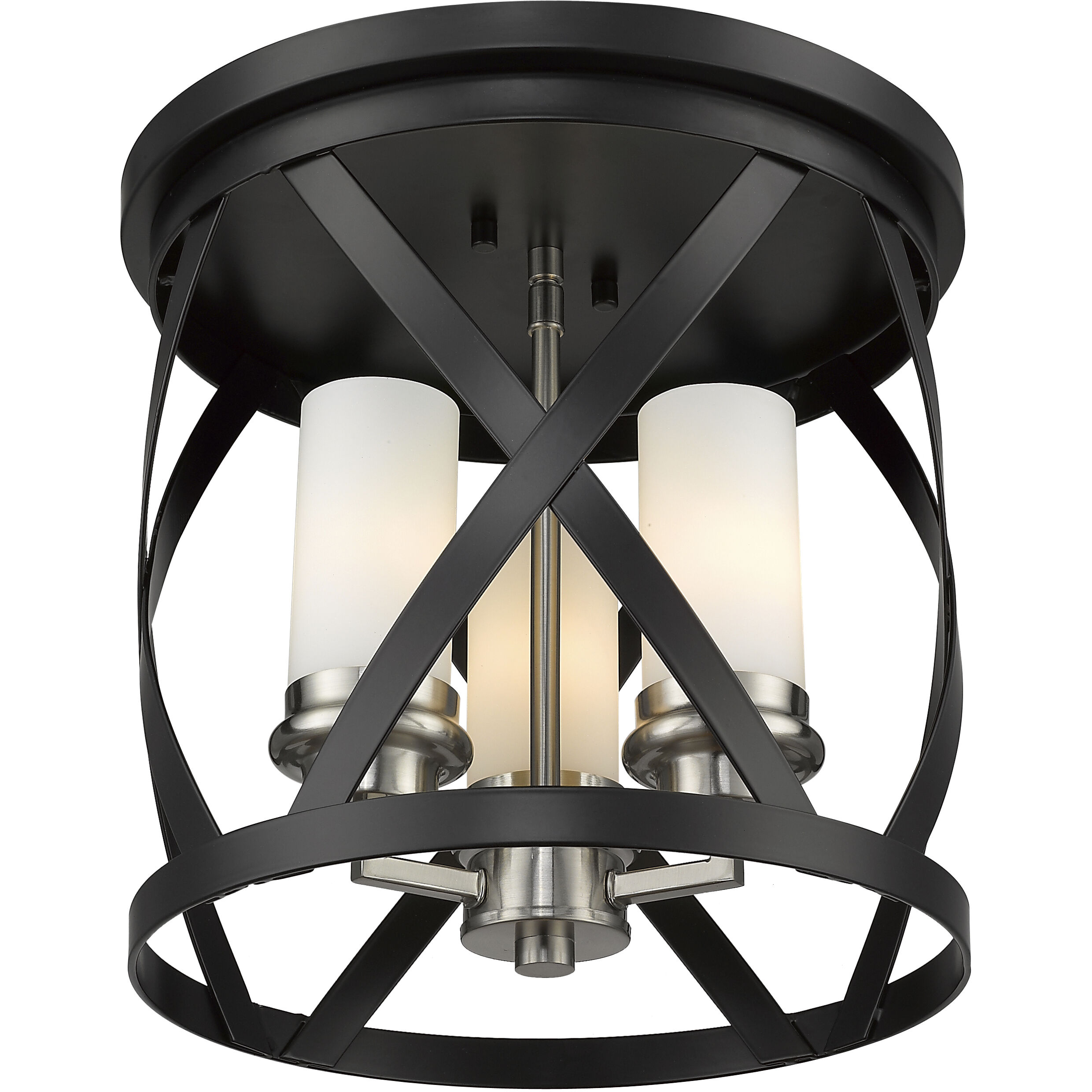 Malcalester 3 Light 13 inch Matte Black and Brushed Nickel Flush Mount Ceiling Light