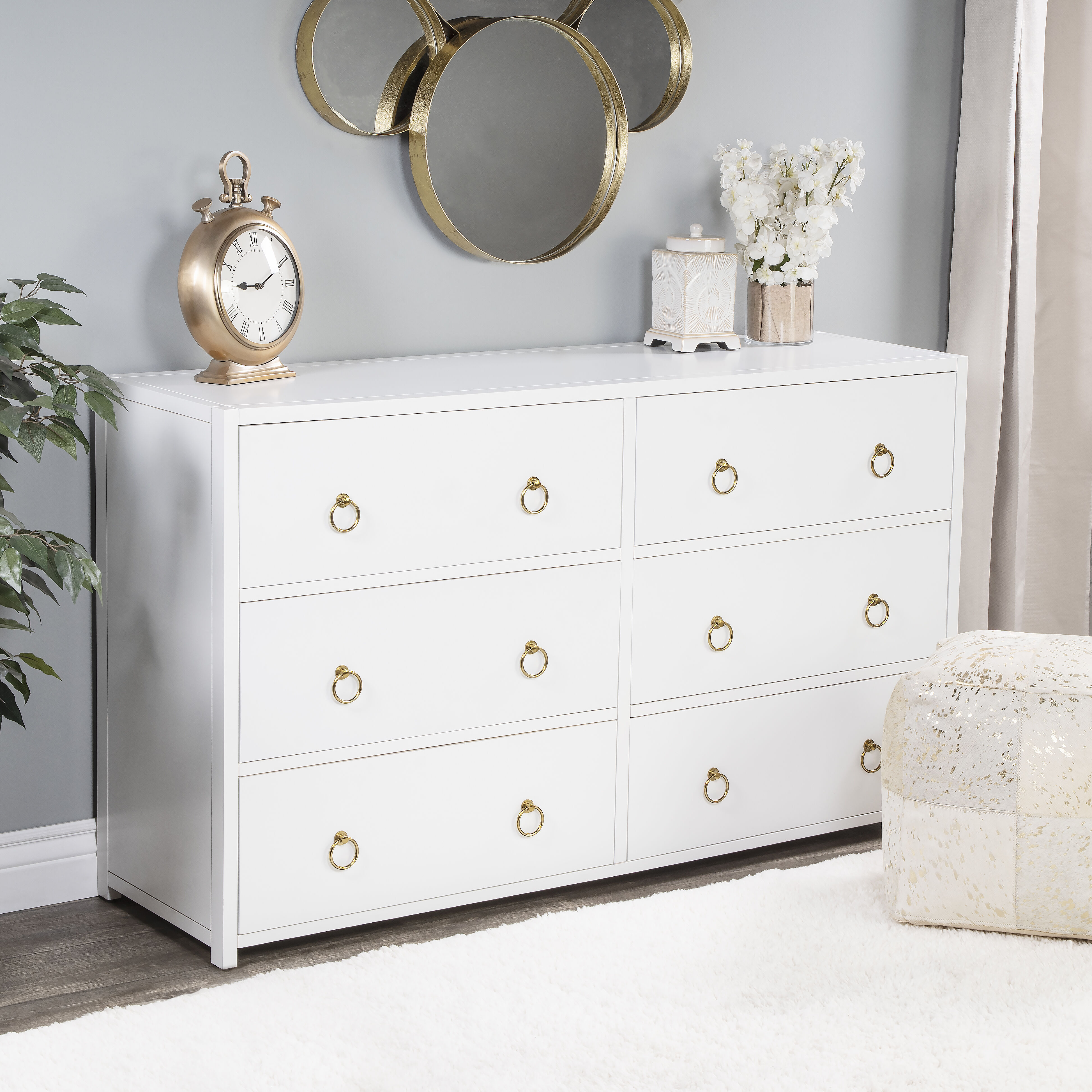 Lark 6 Drawer Dresser in White