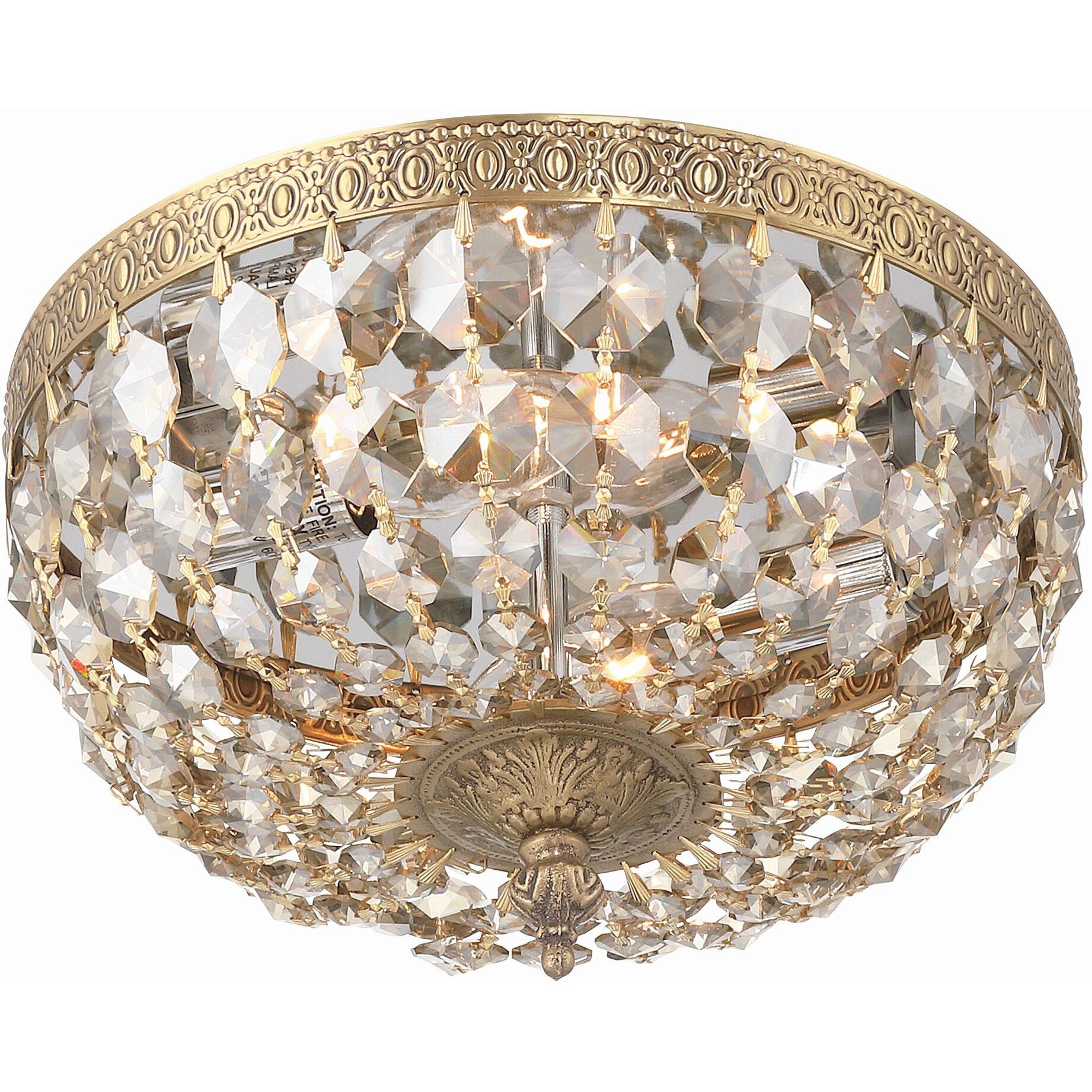 Waltham 2 Light 10 inch Olde Brass Flush Ceiling Light in Golden Teak Hand Cut