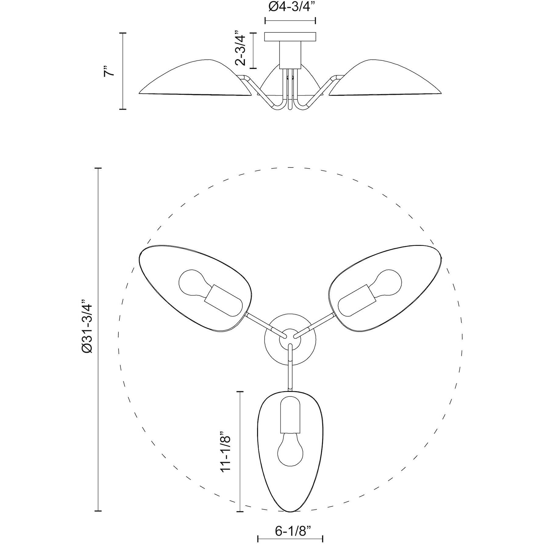 Alora Mood Oscar 3 Light 31.75 inch Aged Gold/Matte Black Semi-Flush Mount Ceiling Light in Aged Gold and Matte Black