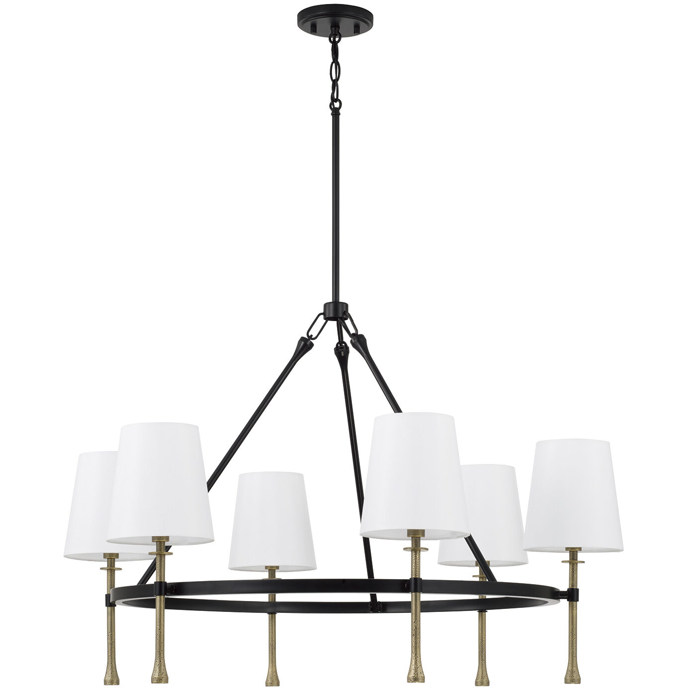 Hollis 6 Light 35 inch Matte Black with Hammered Gold Chandelier Ceiling Light