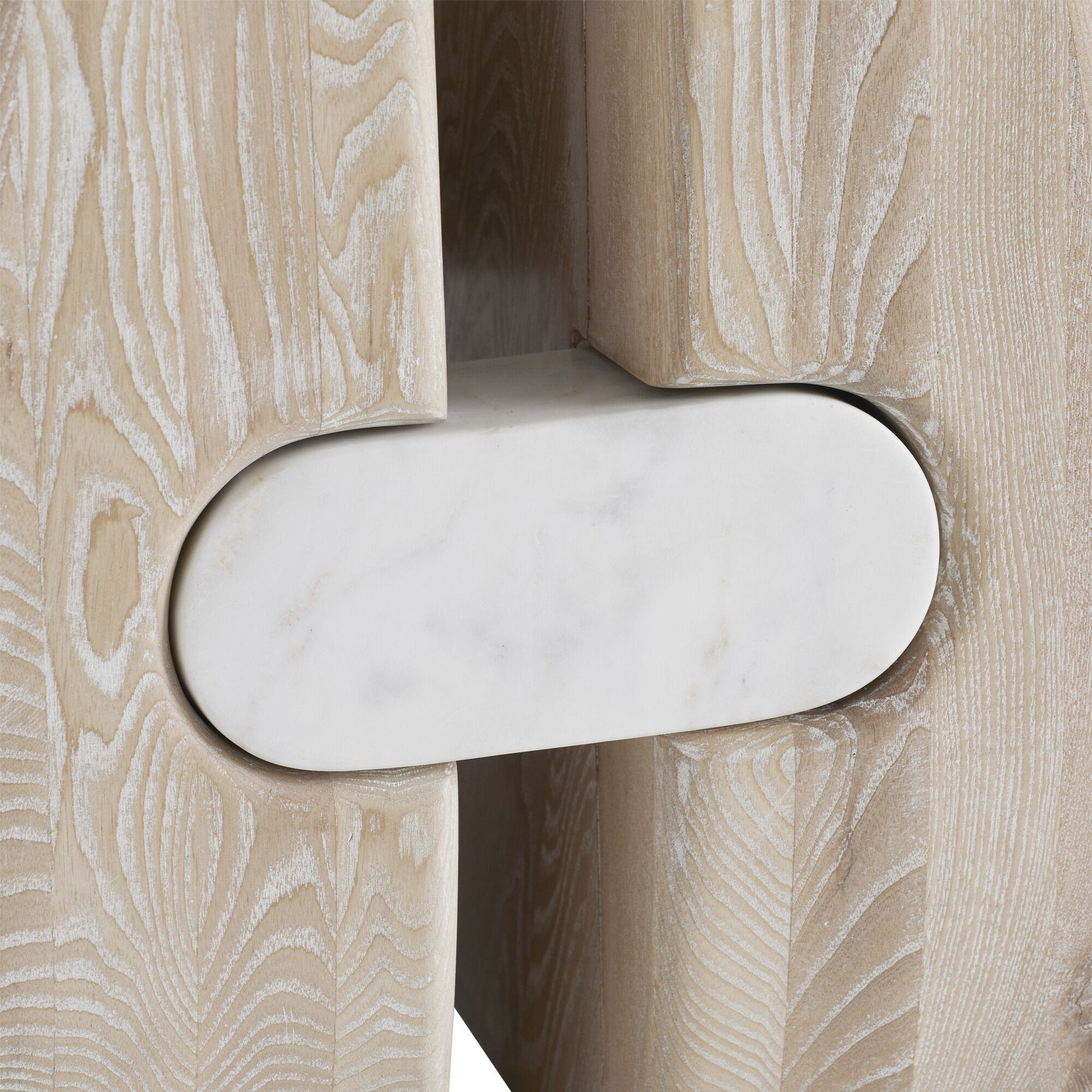 Melt 55 inch White Marble and Cerused Natural Dining Table, Large