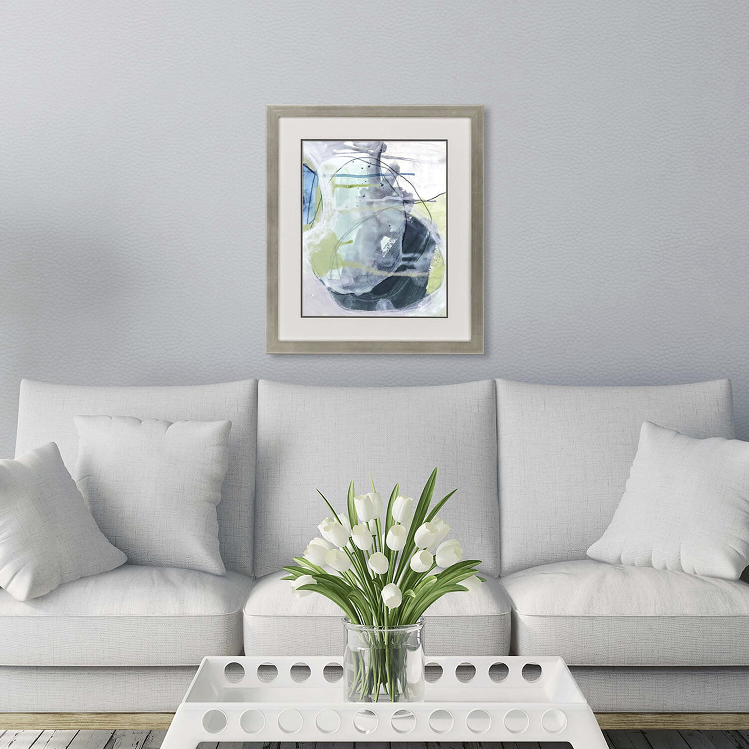 Sea Stone Turquoise and Green and Blue and Gray Framed Art