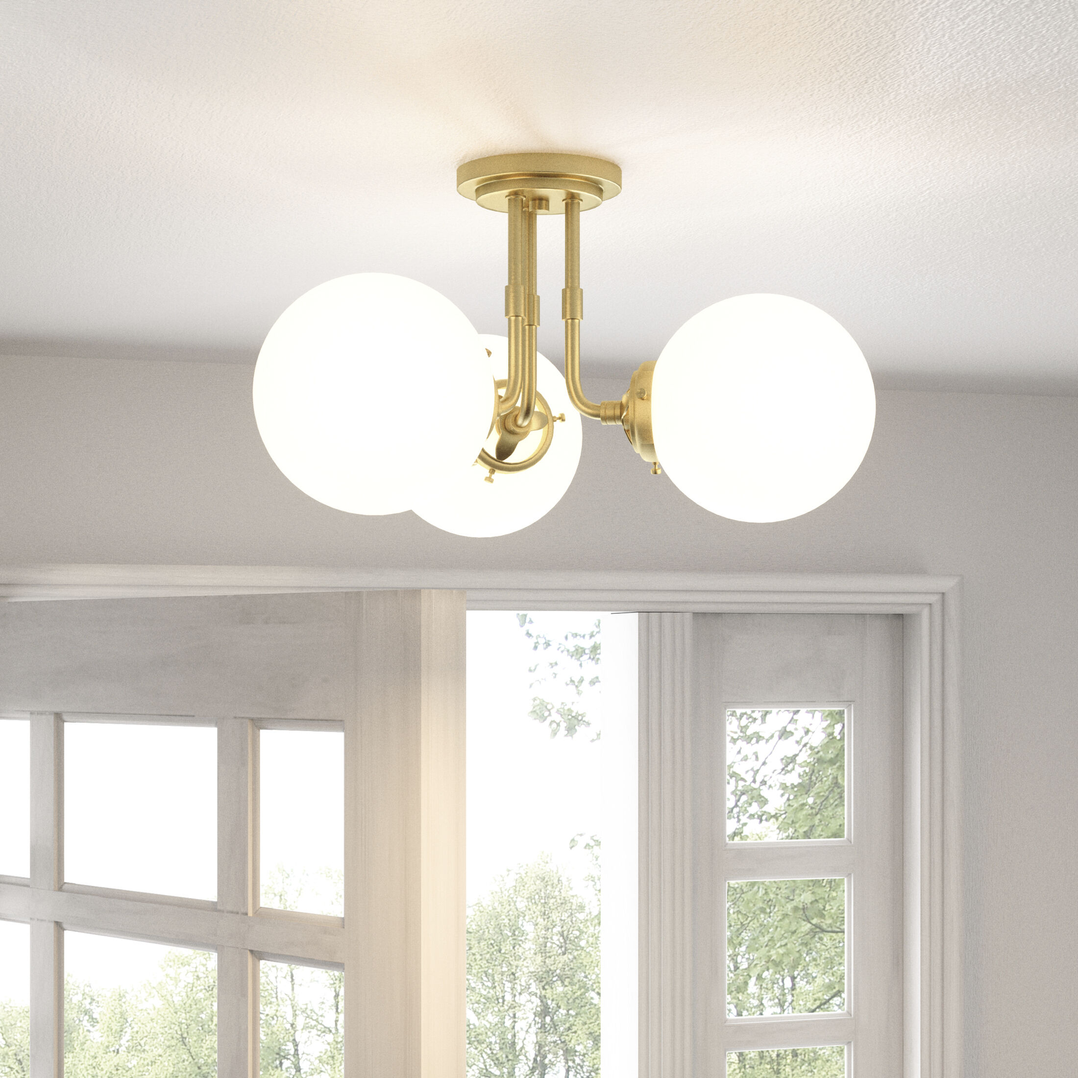 Landry 3 Light 21 inch Satin Brass Semi-Flush Mount Ceiling Light 