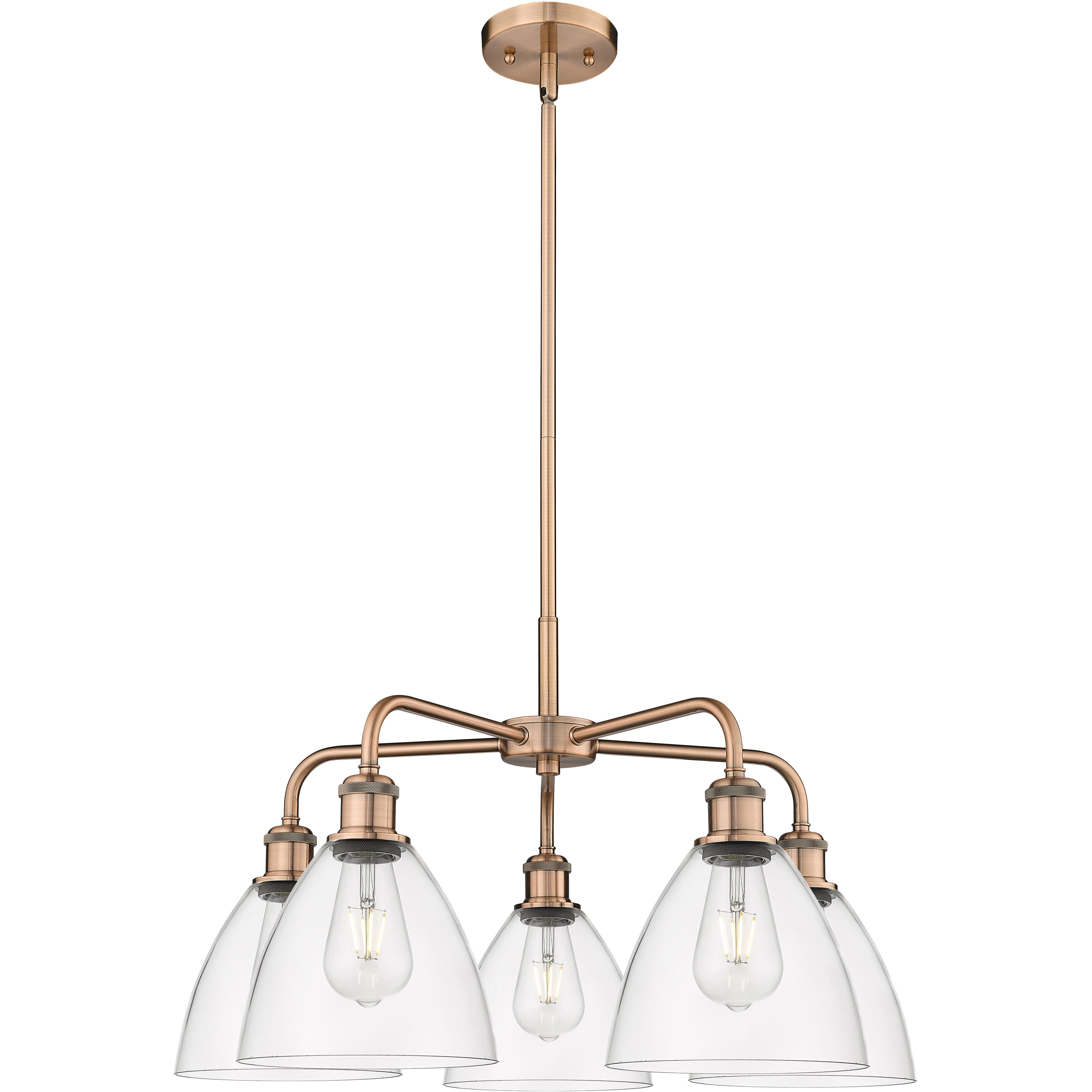 Bristol Glass 5 Light 25.5 inch Antique Copper Chandelier Ceiling Light in Clear