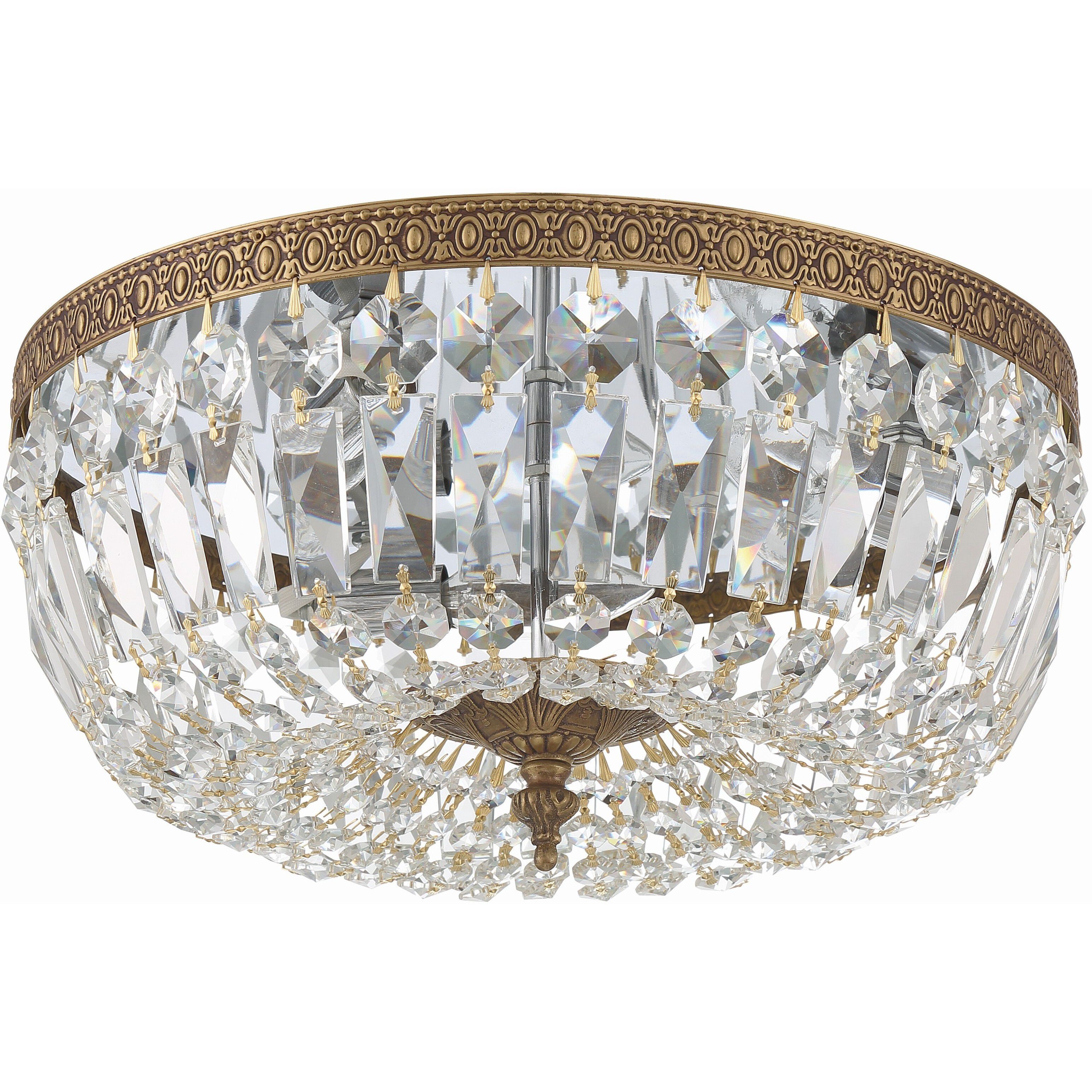 Waltham 3 Light 14 inch Olde Brass Flush Ceiling Light in Clear Spectra