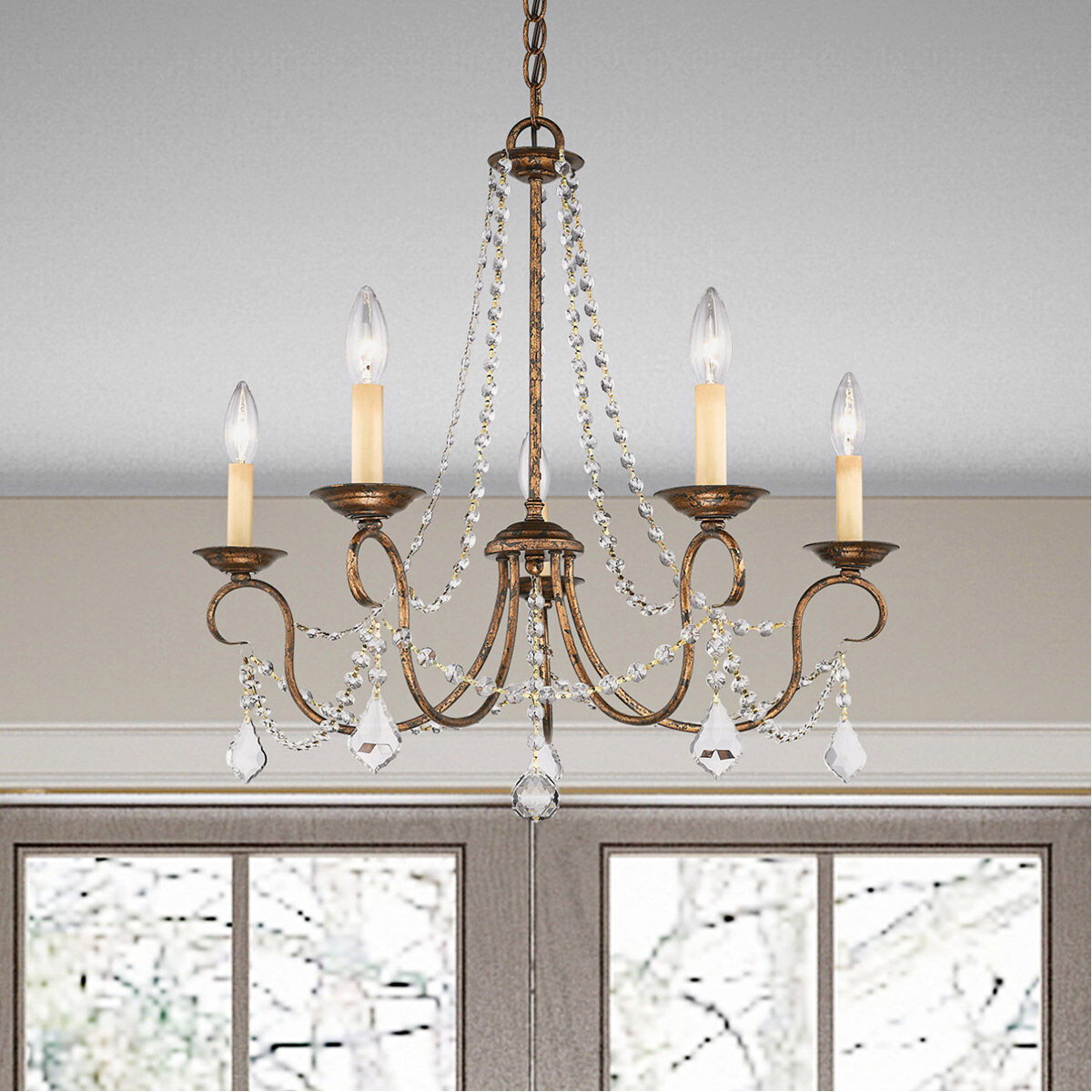 Pennington 5 Light 25 inch Hand Applied Venetian Golden Bronze Chandelier Ceiling Light