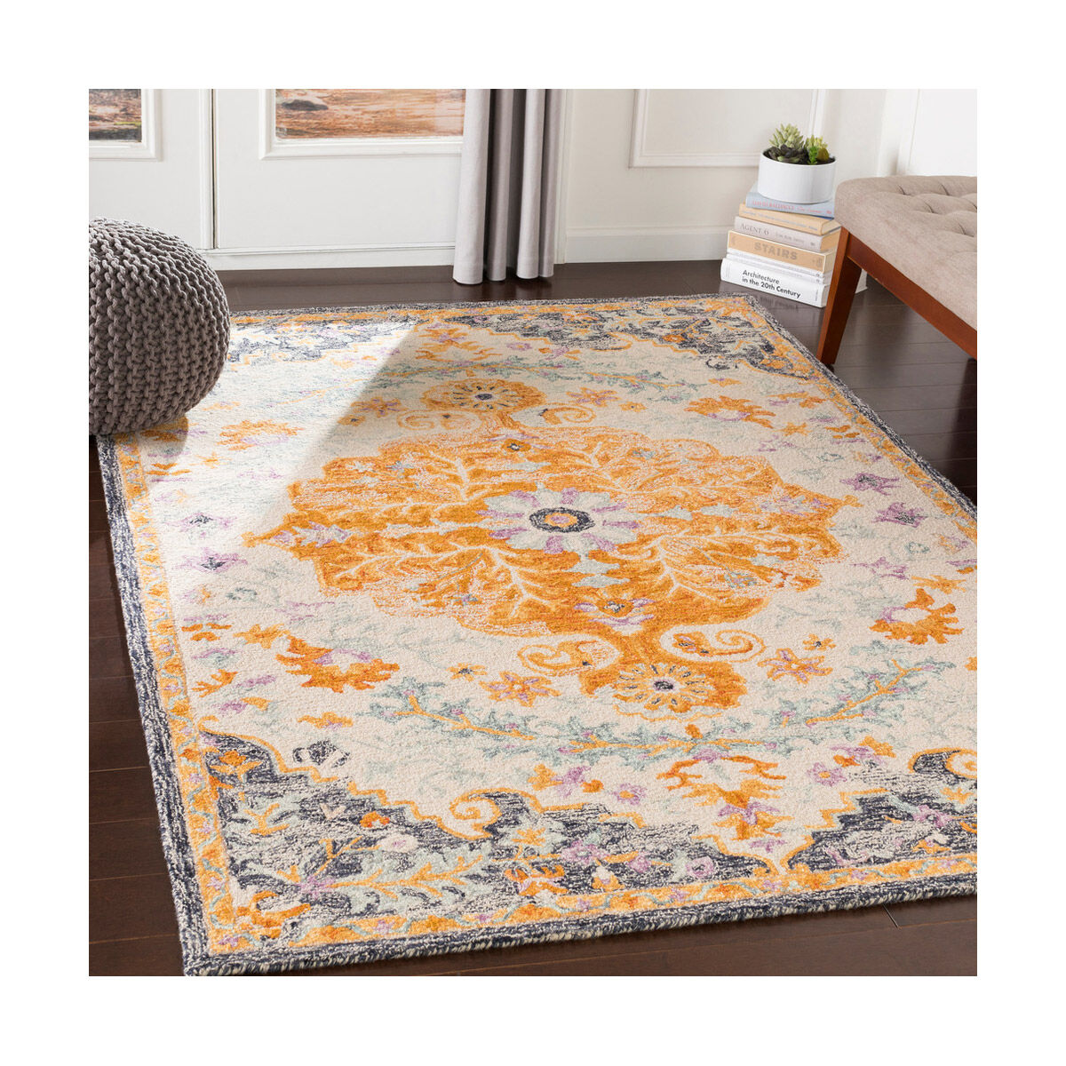 Panipat 90 X 60 inch Burnt Orange/Khaki/Mustard/Black/Charcoal/Ice Blue Rugs, Rectangle