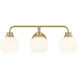 Contemporary 3 Light 24 inch Natural Brass Bathroom Vanity Light Wall Light