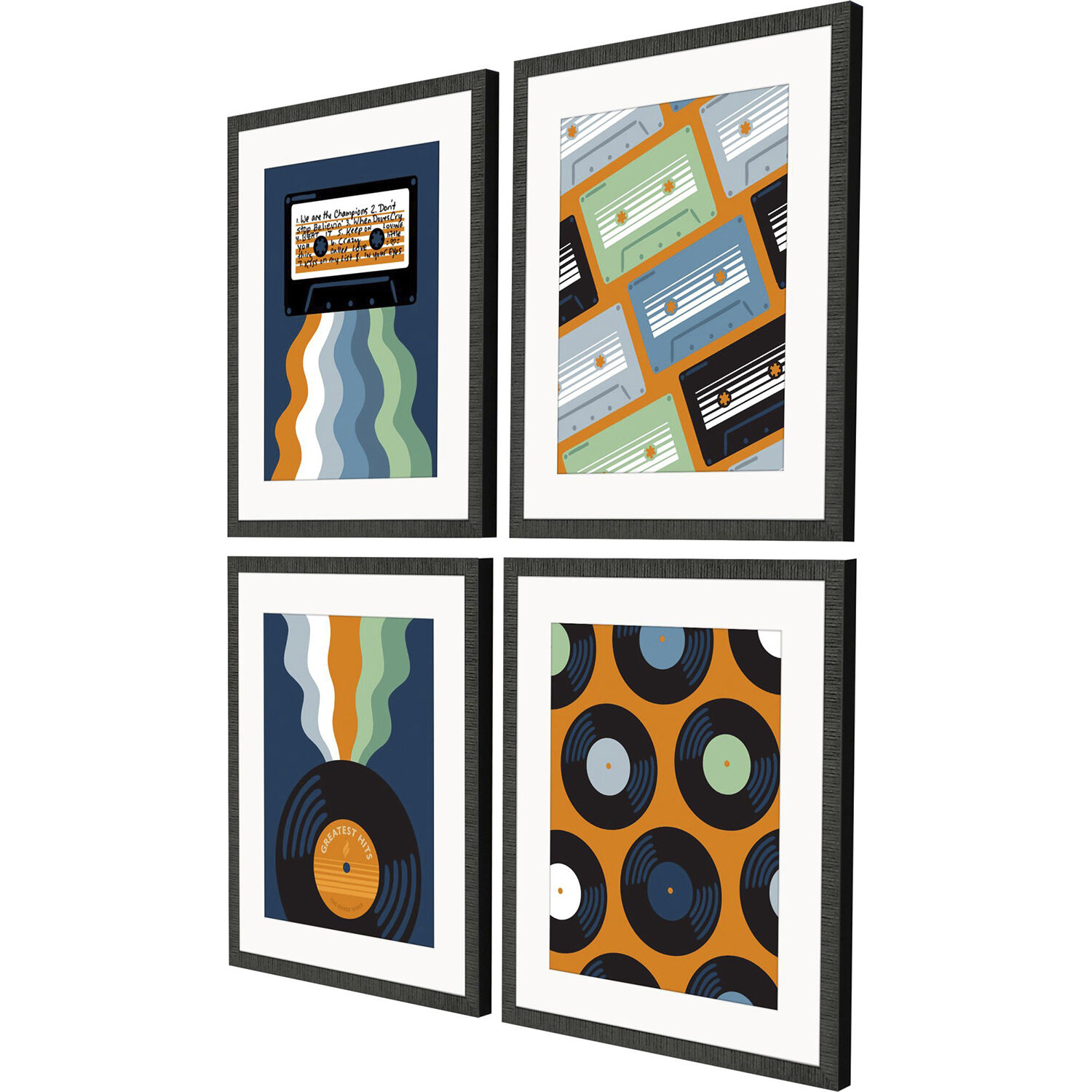 Entertainment Blue and Black and Orange and Multi Framed Art