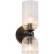 Alora Mood Nelly 2 Light 4 inch Matte Black Wall/Vanity Light Wall Light in Clear Ribbed Glass Shade