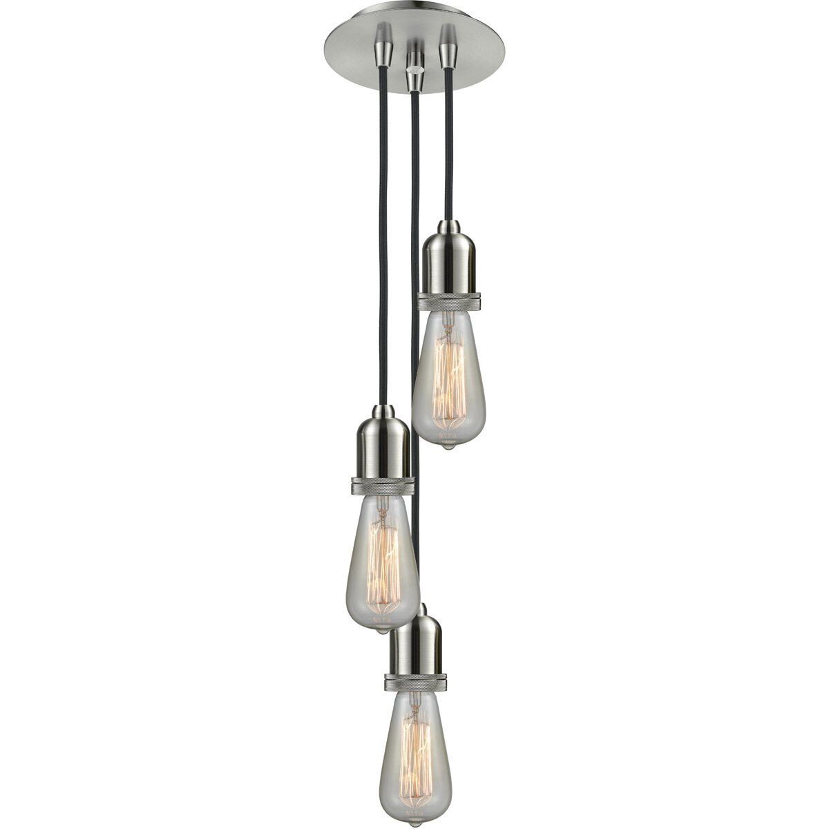 Whitney Bare Bulb 3 Light 6 inch Brushed Satin Nickel Multi-Pendant Ceiling Light, Whitney