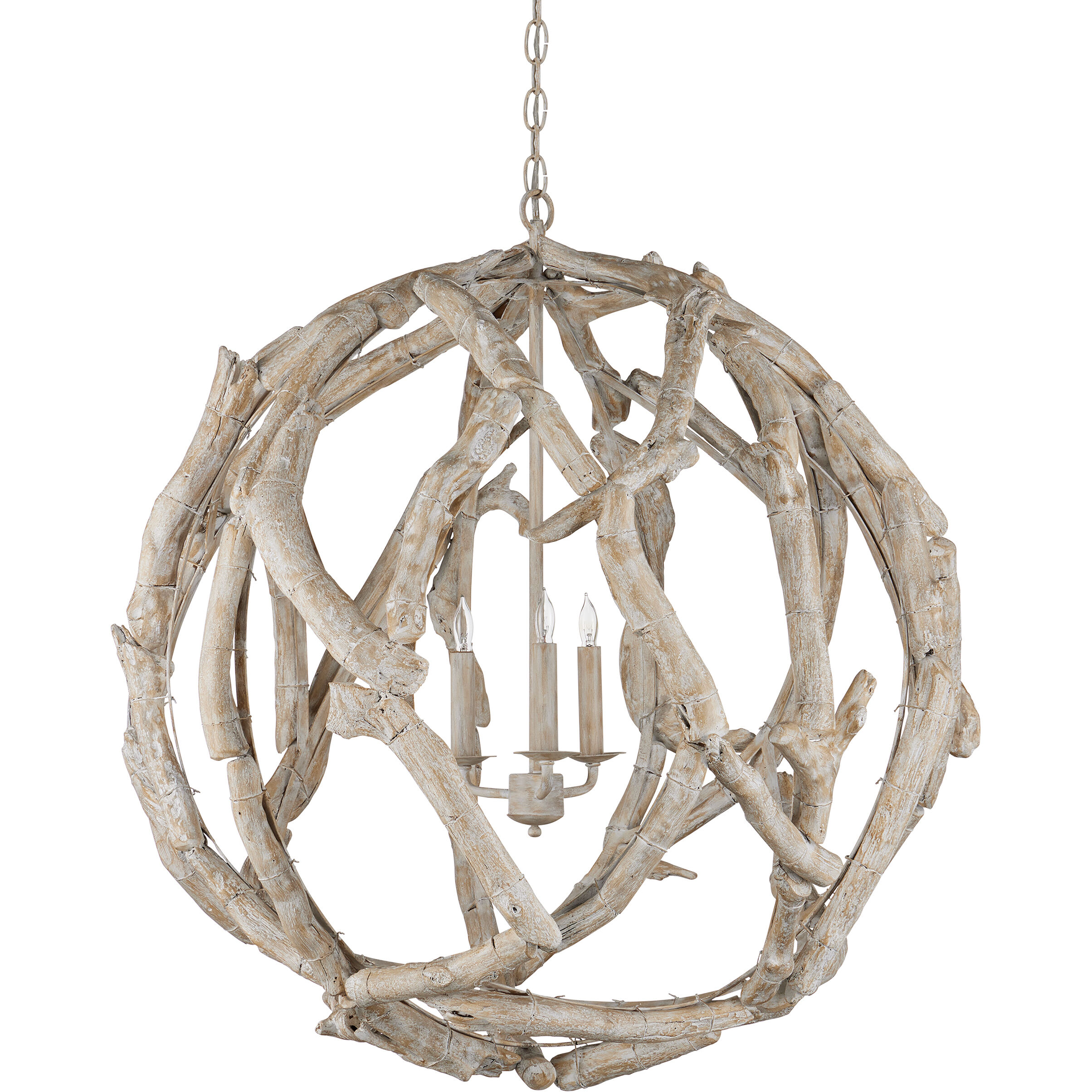 Driftwood 3 Light 29 inch Whitewashed Driftwood Orb Chandelier Ceiling Light