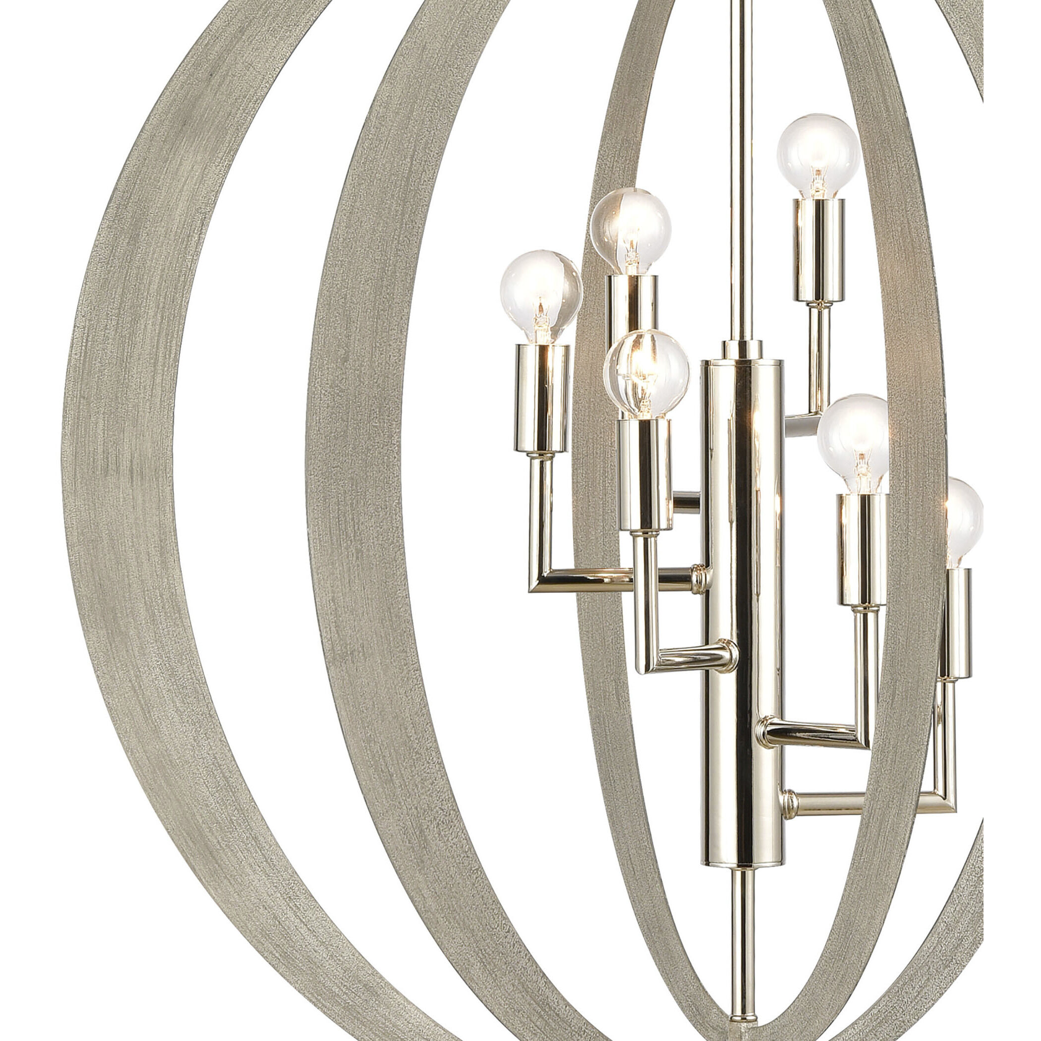 Retro Rings 6 Light 26 inch Sandy Beechwood with Polished Nickel Chandelier Ceiling Light