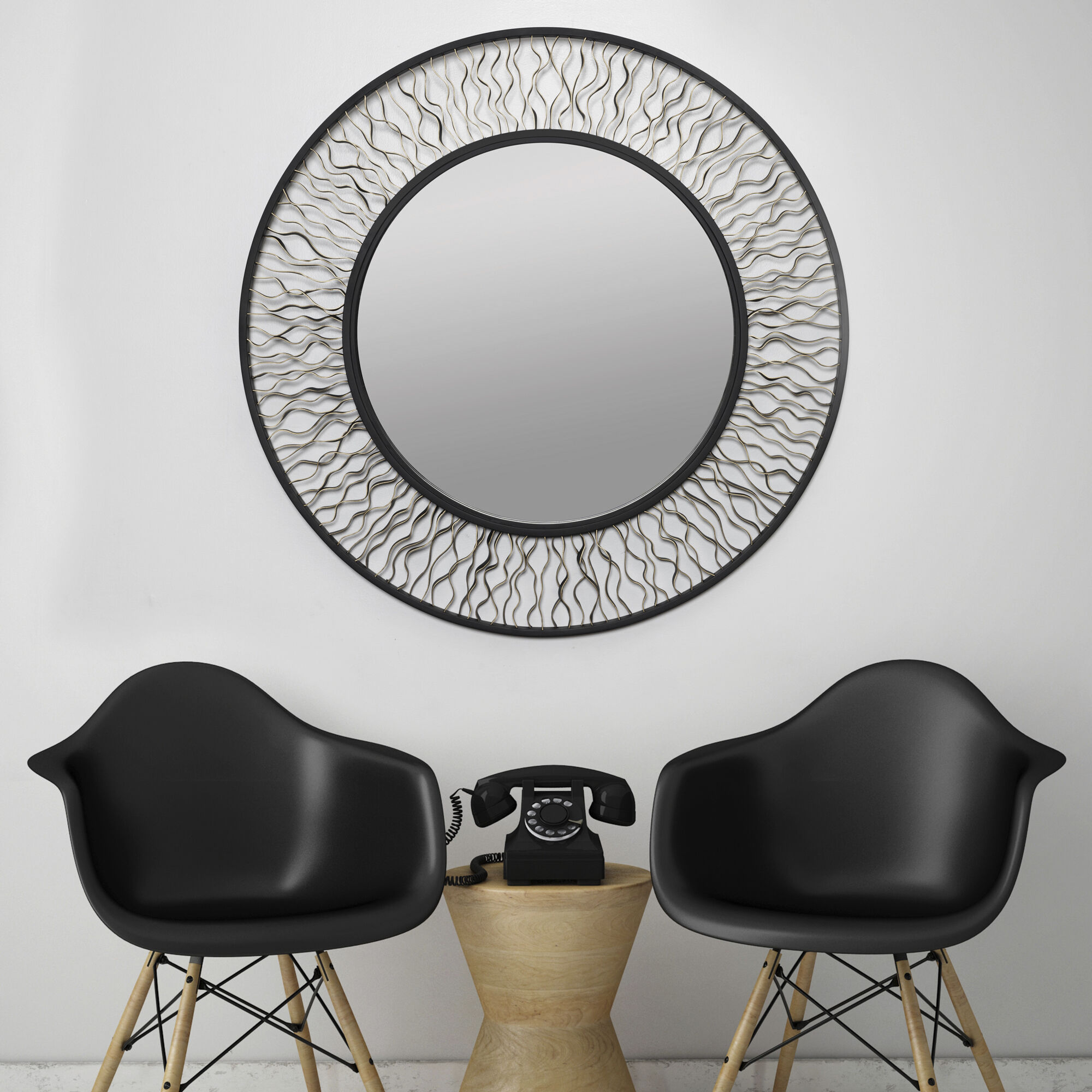 Estela 30 X 30 inch Matte Black and French Gold Wall Mirror, Smithsonian Collaboration