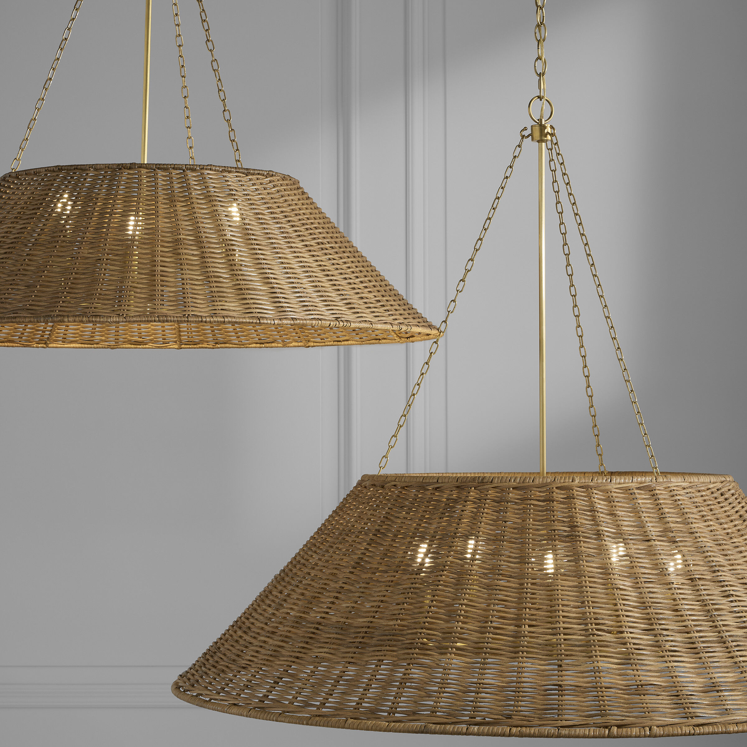 Marie Flanigan Corinne LED 36.25 inch Soft Brass Woven Hanging Shade Ceiling Light in Natural Wicker, Extra Large