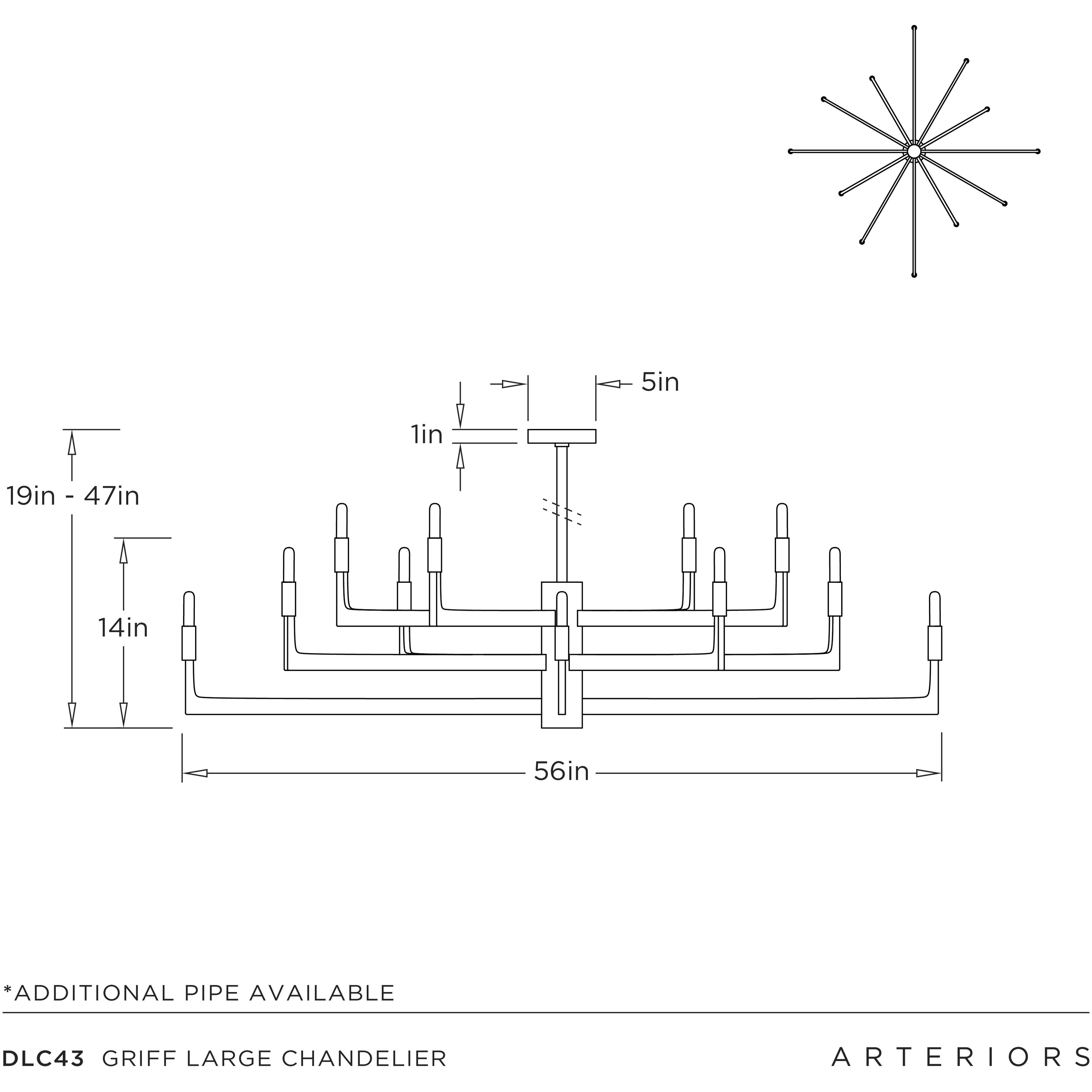 Griff 12 Light 56 inch Antique Brass Chandelier Ceiling Light, Large