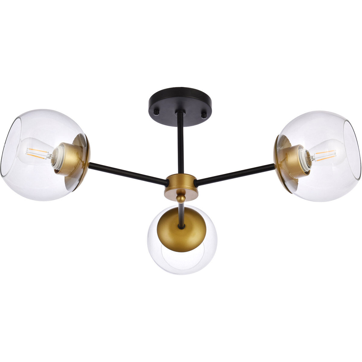 Briggs 3 Light 26 inch Black and Brass Flush Mount Ceiling Light