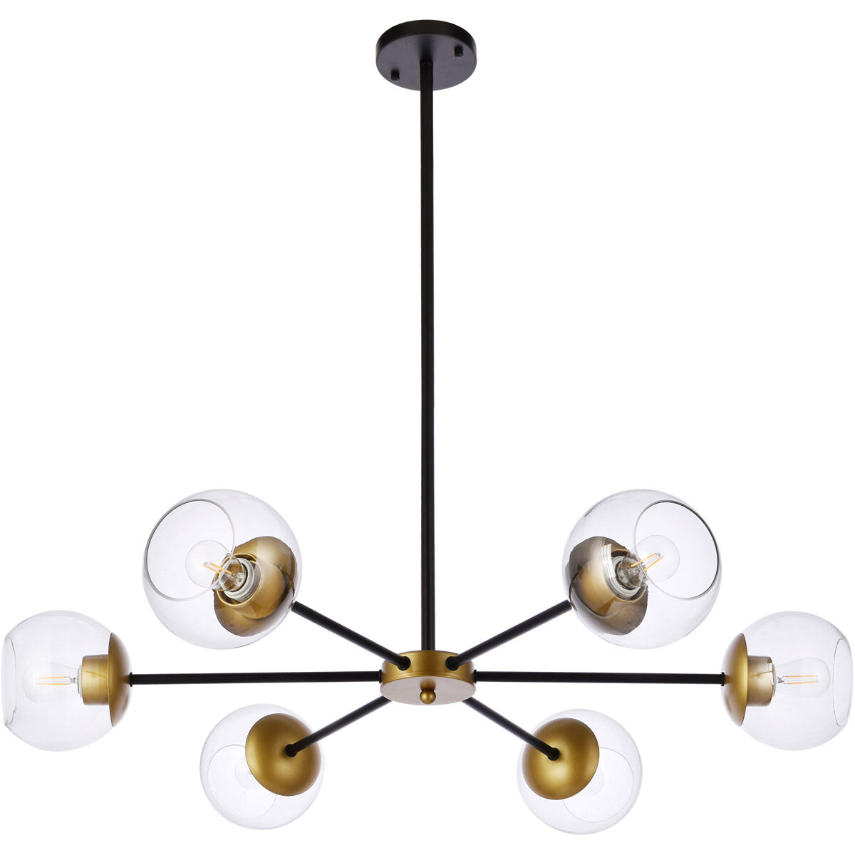 Briggs 6 Light 36 inch Black and Brass Pendant Ceiling Light