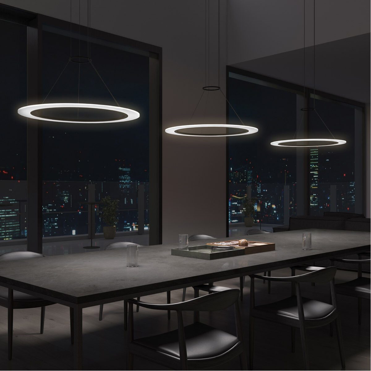 Arctic Rings LED 38 inch Satin Black Ring Pendant Ceiling Light