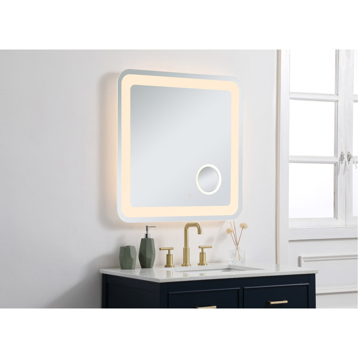 Lux 30 X 30 inch Glossy White Lighted Wall Mirror