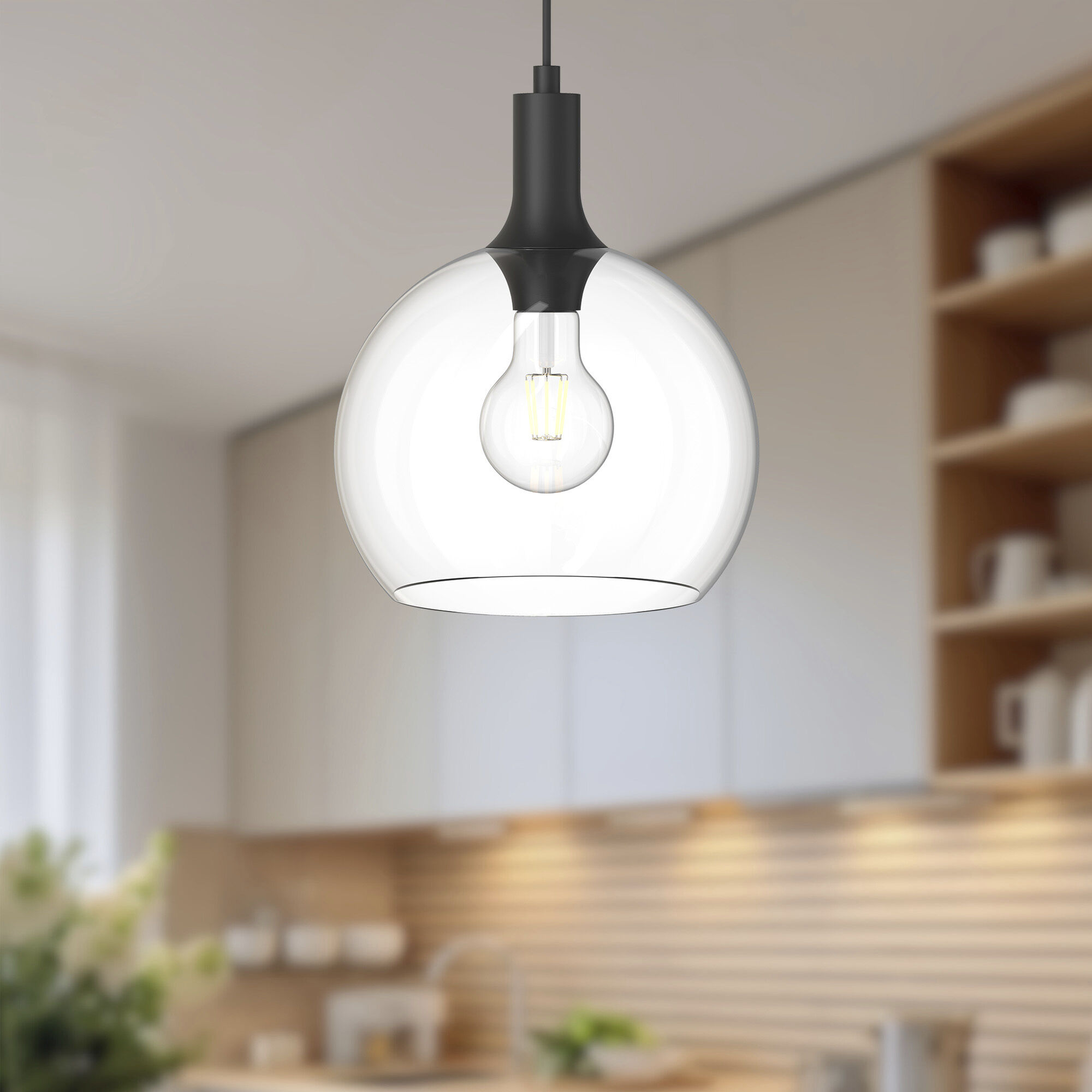 Alora Mood Castilla Pendant Ceiling Light in Matte Black, Clear Glass