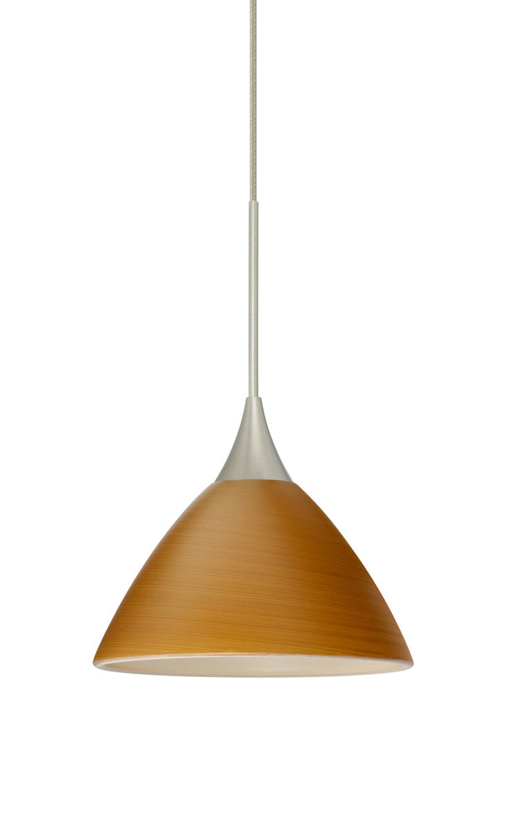 Besa Lighting Domi 1 Light Satin Nickel Pendant Ceiling Light in Oak Glass, Halogen 1XT-1743OK-SN - Open Box