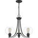 Pruitt 3 Light 22 inch Matte Black Chandelier Ceiling Light in Clear Seedy Glass