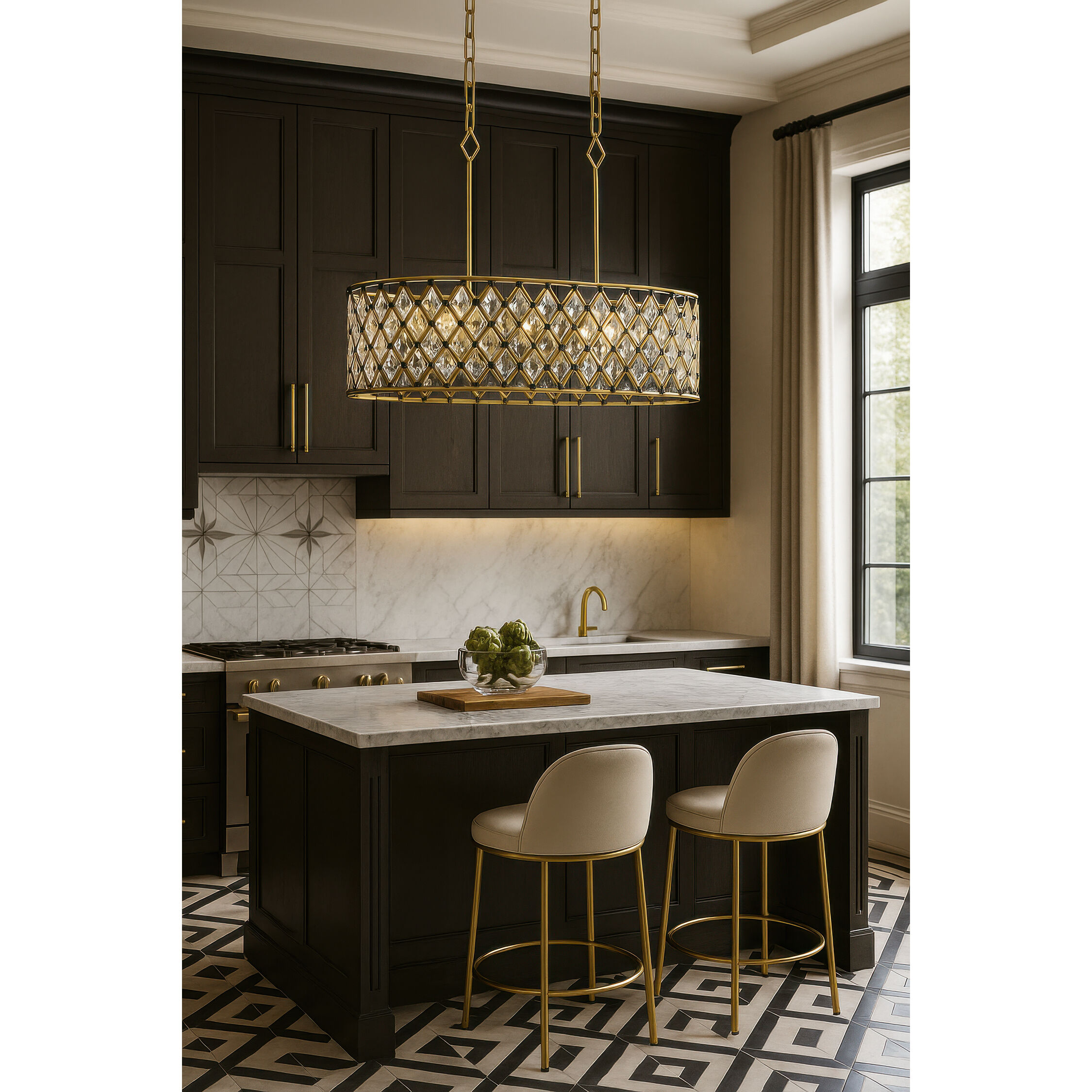 Windsor 8 Light 36 inch French Gold and Matte Black Linear Pendant Ceiling Light