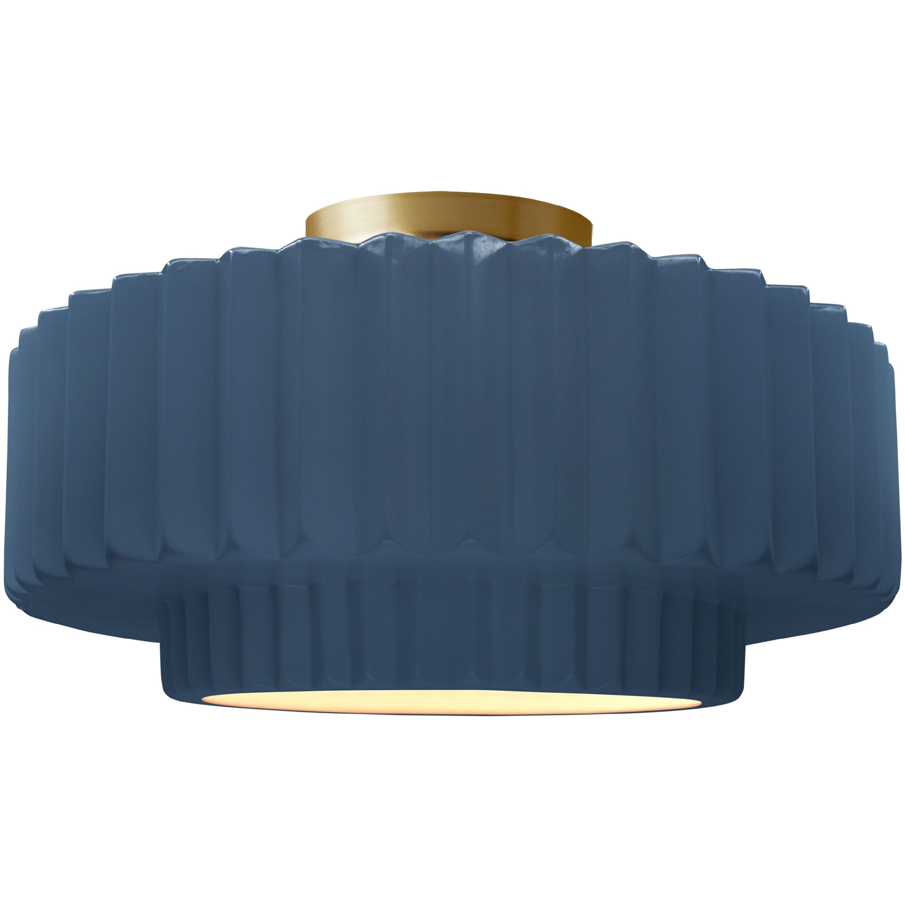 Radiance Collection - Pleated Tier 1 Light 16.5 inch Midnight Sky and Brushed Brass Semi-Flush Ceiling Light in Replaceable Bulb, 16.5W x 8H, Form+Finish+Function
