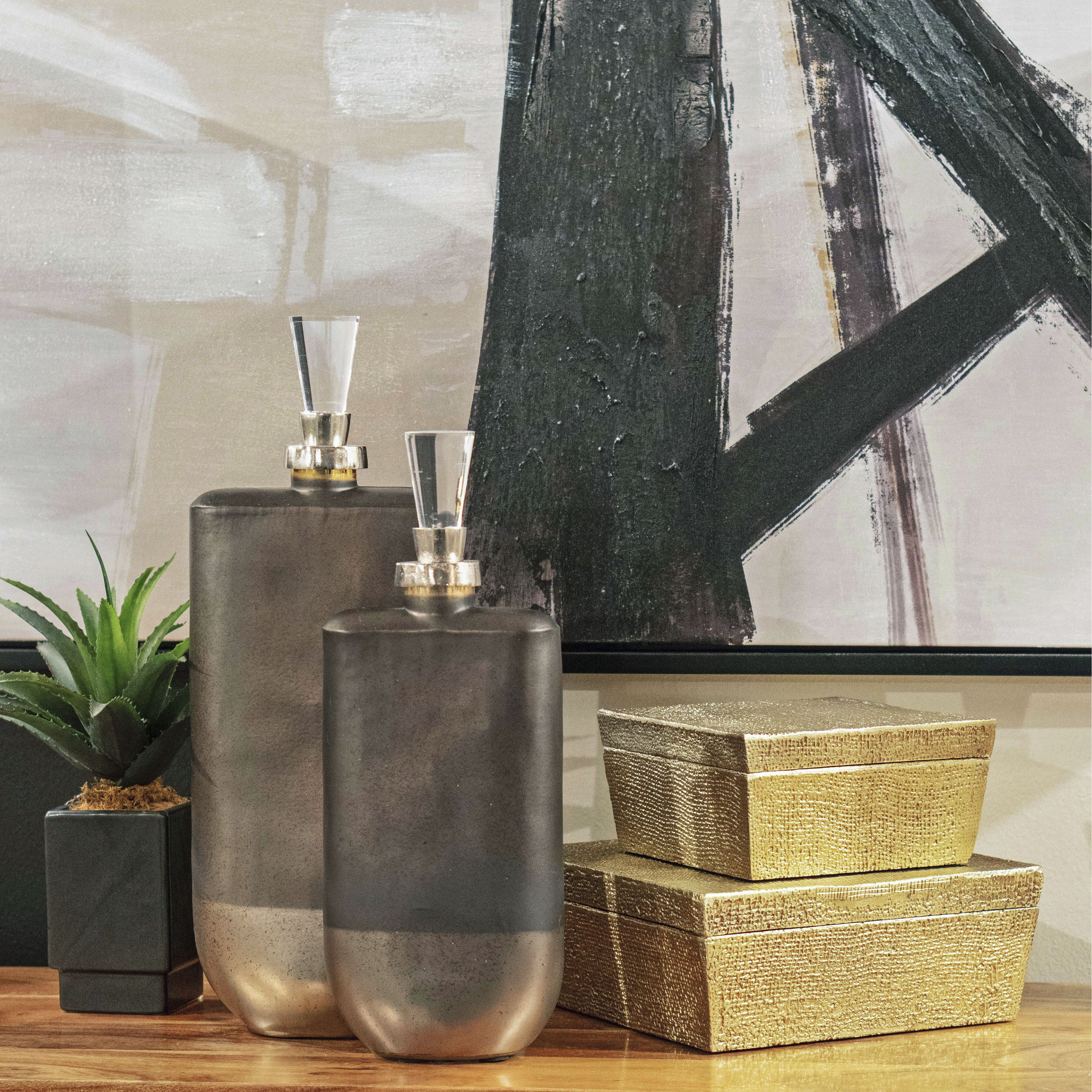 Square Linen 11 X 11 inch Antique Brass Box