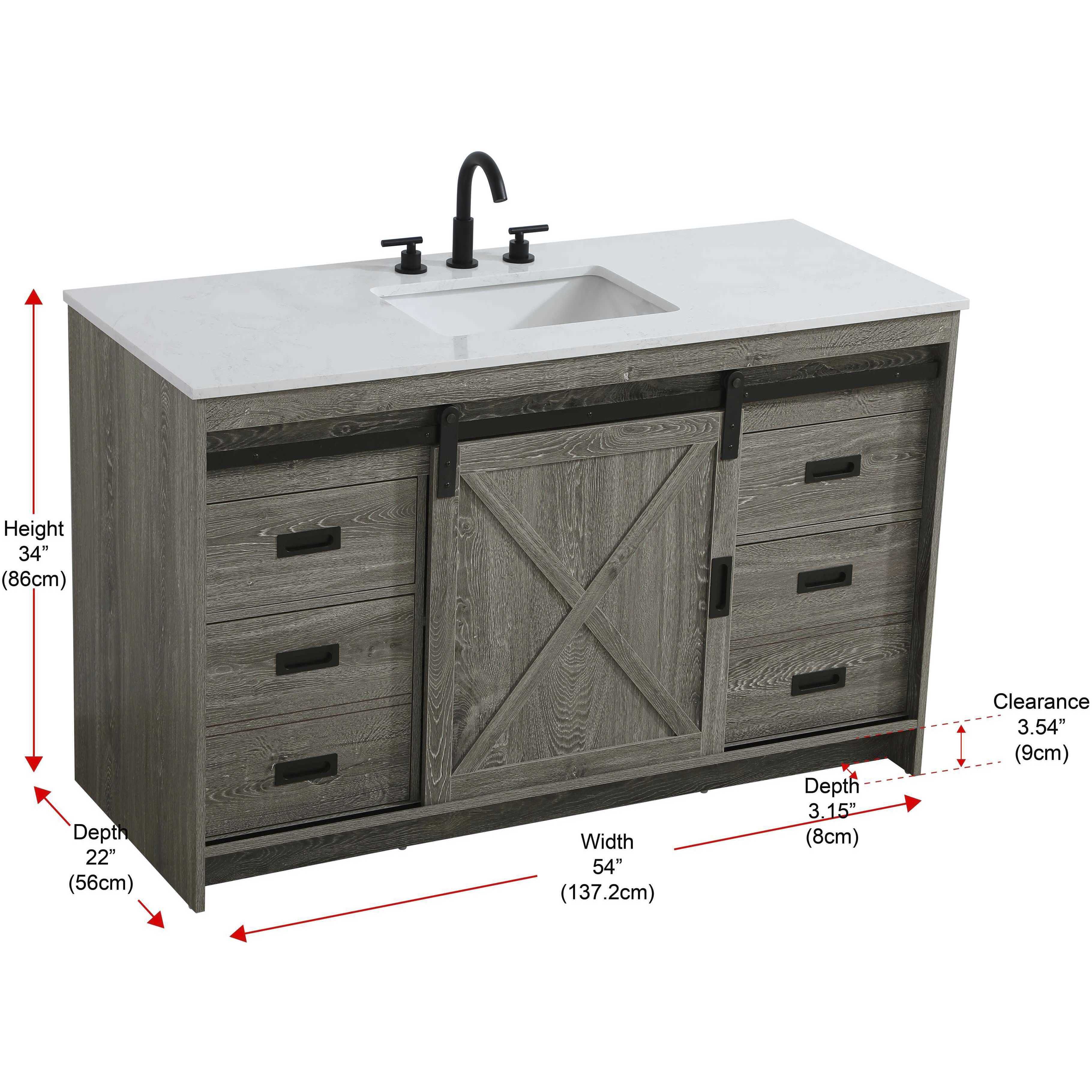 Austin 54 X 34 inch Rustic Grey Bathroom Vanity Cabinet