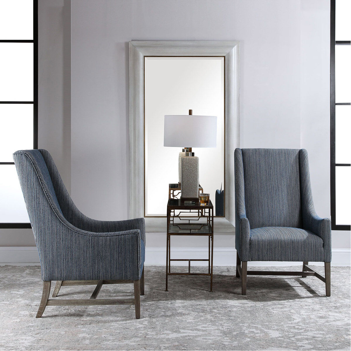 Galiot Blue and White Fabric with Natural Wood Accent Chair