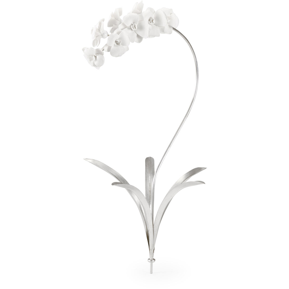 Bradshaw Orrell Matte White/Antique Silver Leaf Orchid Stem Accent, Medium