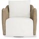 Sunset Oatmeal Wicker and Oyster White Fabric Outdoor Swivel Lounge Chair