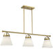 Scandinavian 3 Light 39 inch Natural Brass Linear Chandelier Ceiling Light