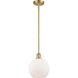Ballston Athens LED 8 inch Satin Gold Pendant Ceiling Light in Matte White Glass, Ballston