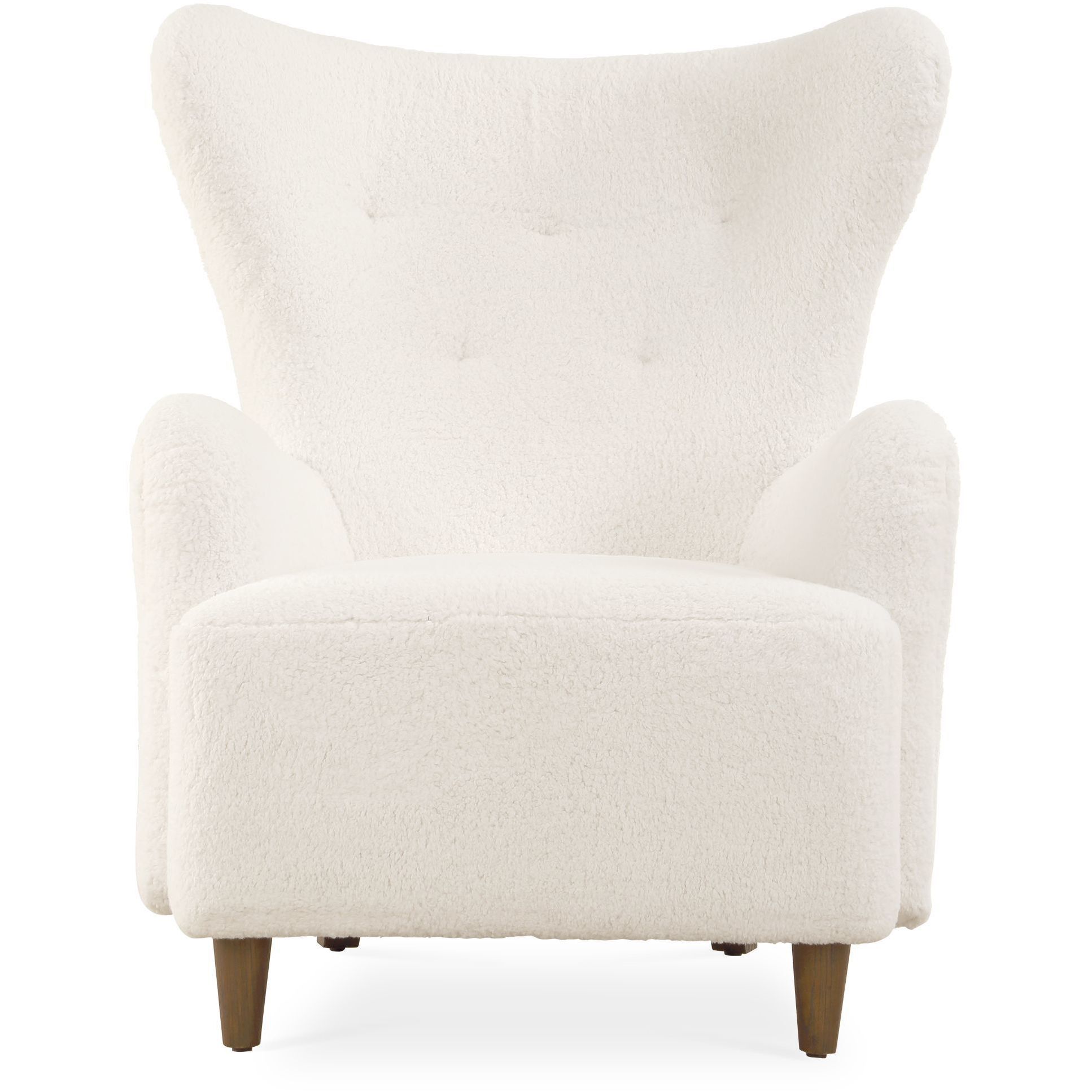 Ingel White Faux Sheepskin and Walnut Wingback Armchair