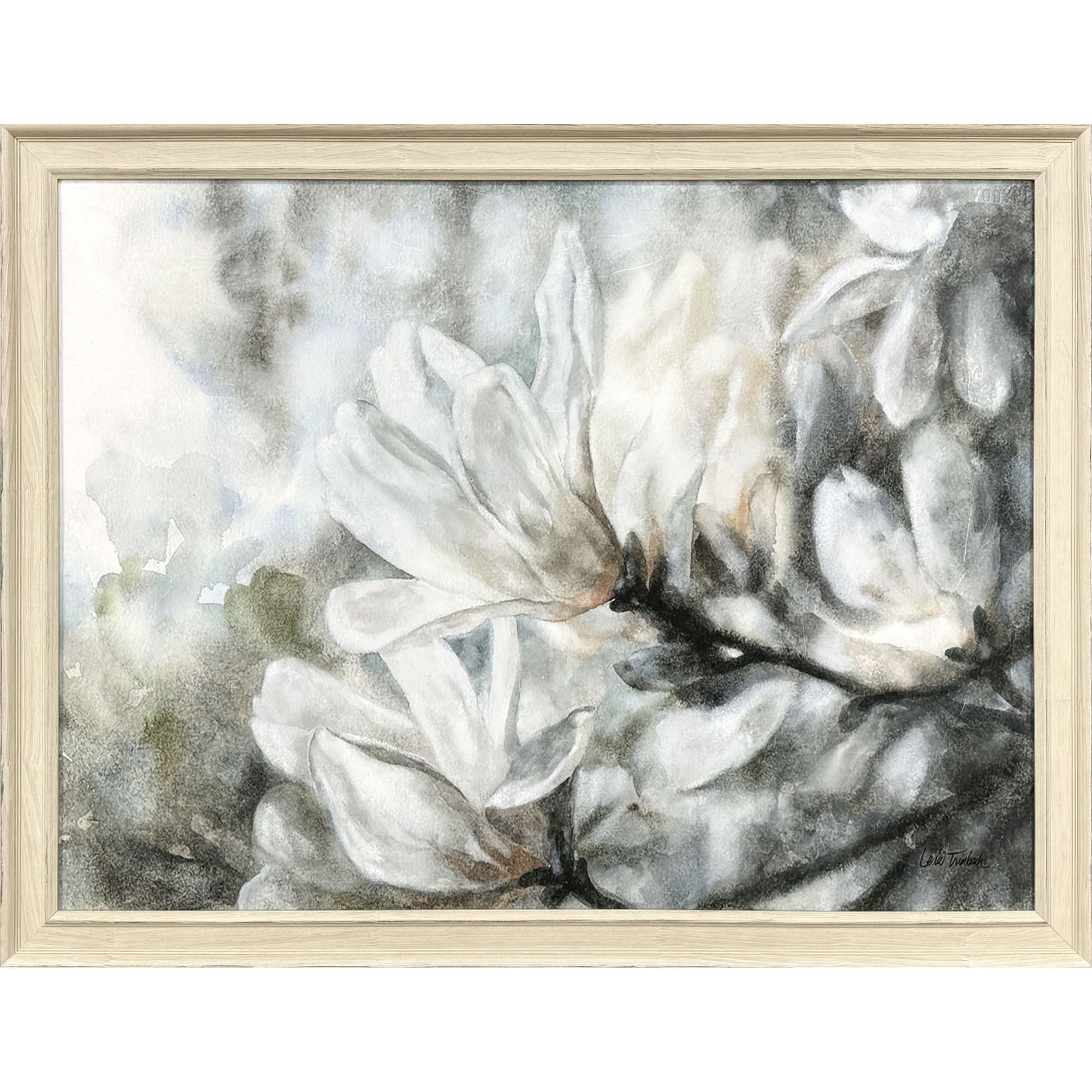 Magnolia White and Black and Green Framed Art